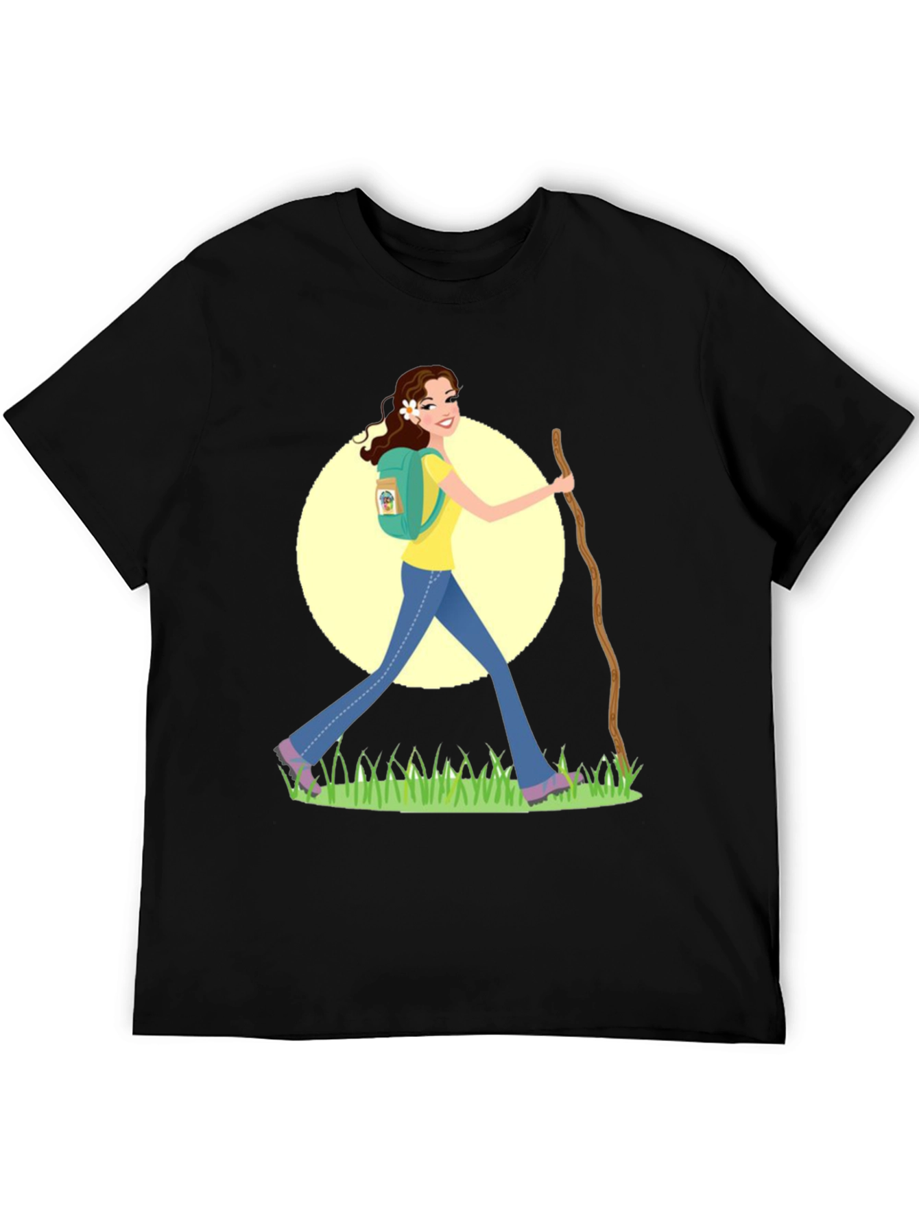 Hiking Woman Graphic Tee - Black Cotton Blend