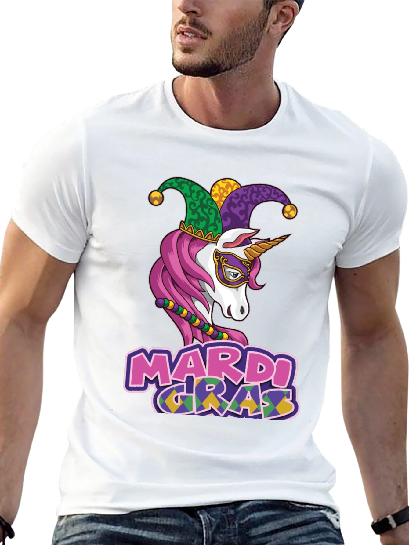 Mardi Gras Unicorn Graphic T-Shirt