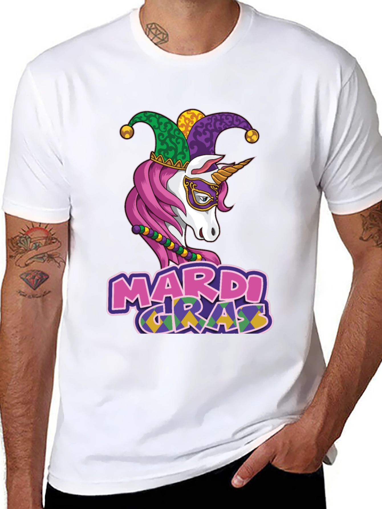 Mardi Gras Unicorn Graphic T-Shirt