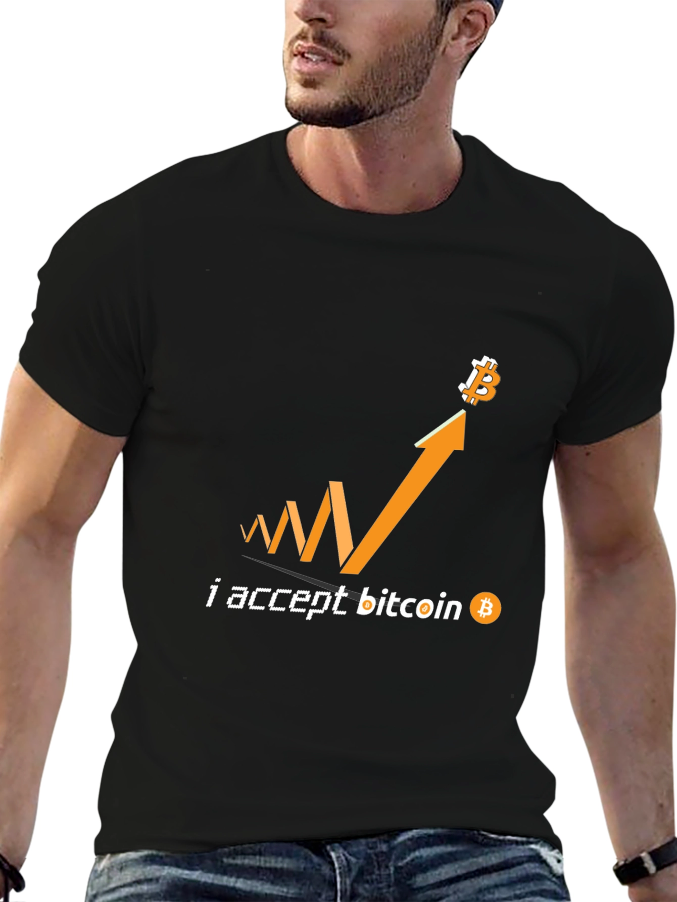 I Accept Bitcoin Black T-Shirt Crypto Currency Tee