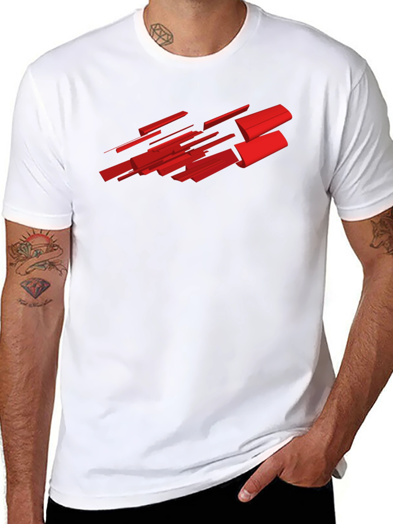 Abstract Red Graphic Black T-Shirt