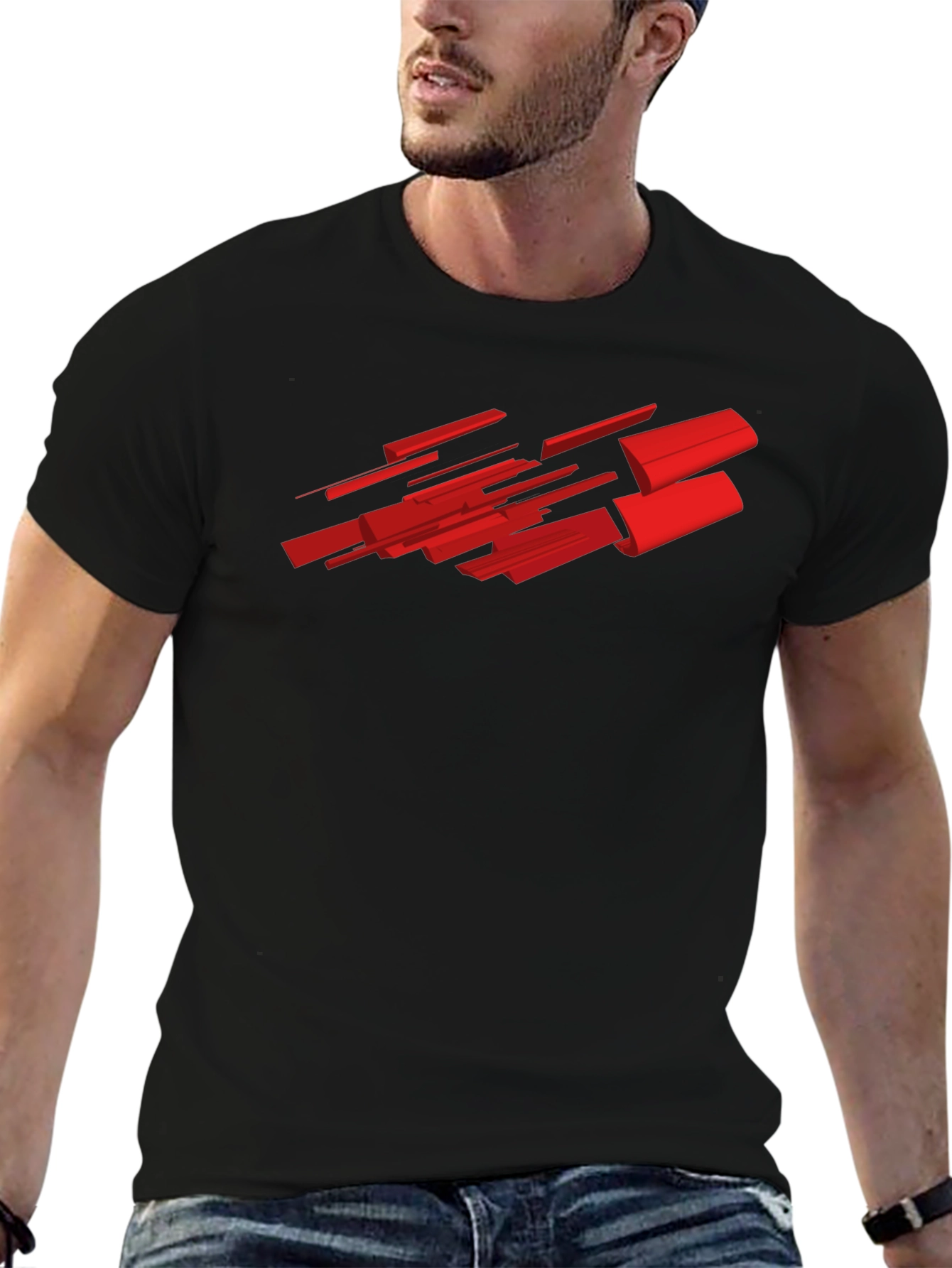 Abstract Red Graphic Black T-Shirt