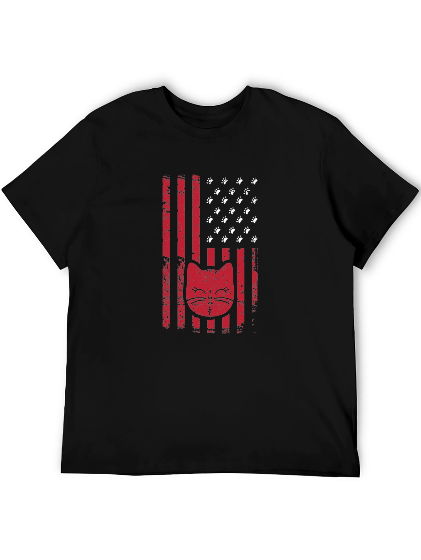 Patriotic Cat Paw Print American Flag Graphic T-Shirt