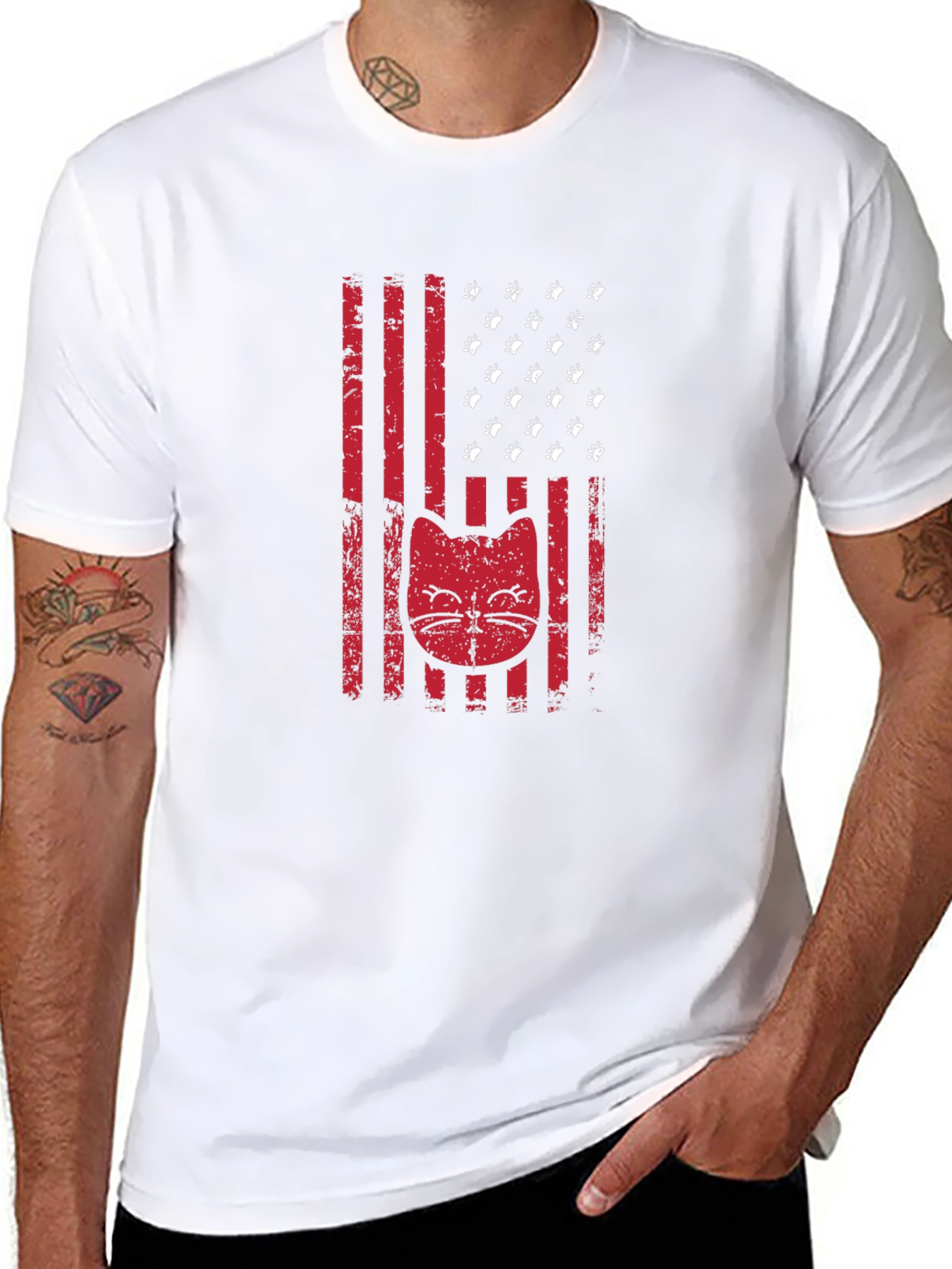 Patriotic Cat Paw Print American Flag Graphic T-Shirt