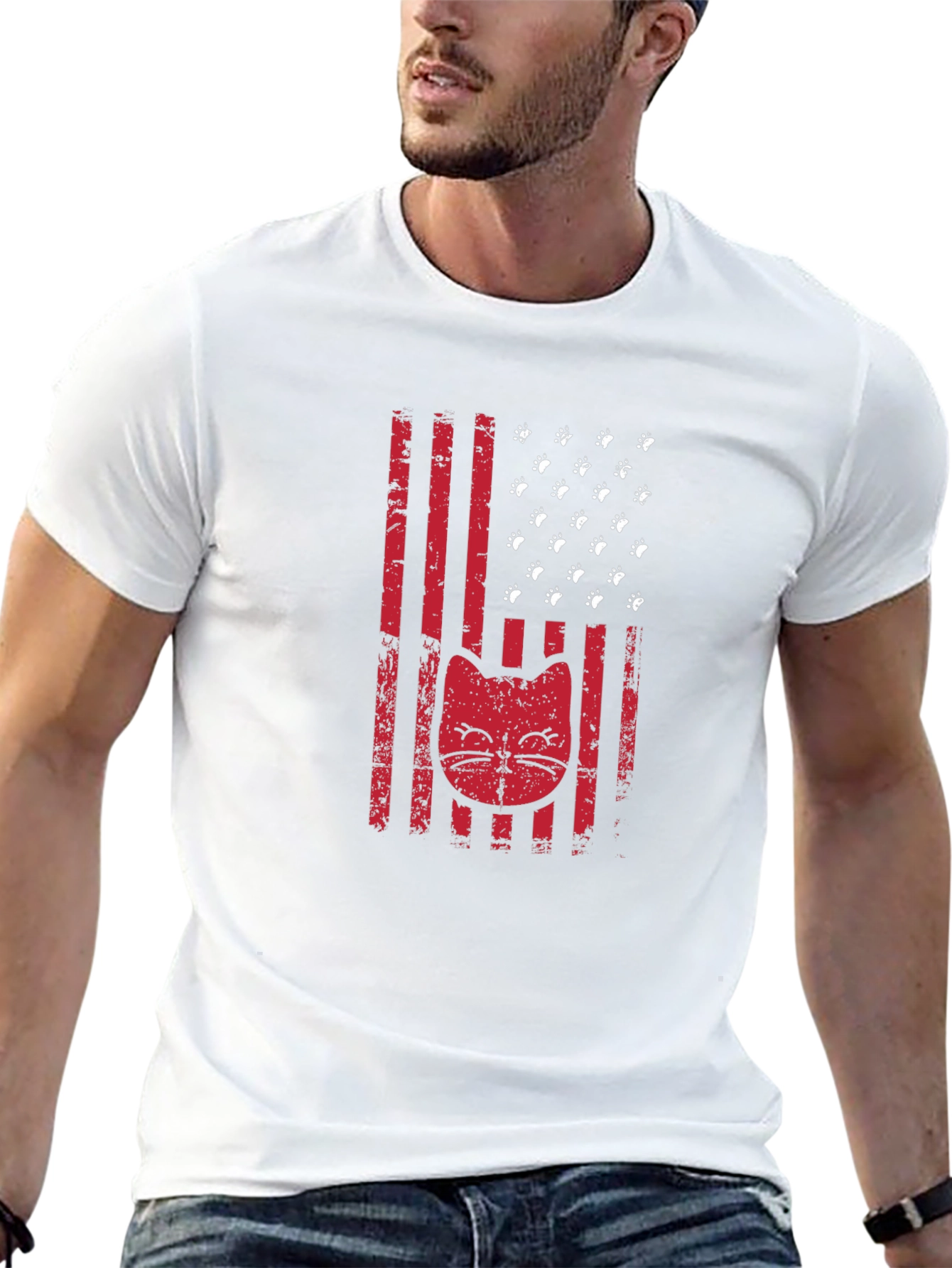 Patriotic Cat Paw Print American Flag Graphic T-Shirt
