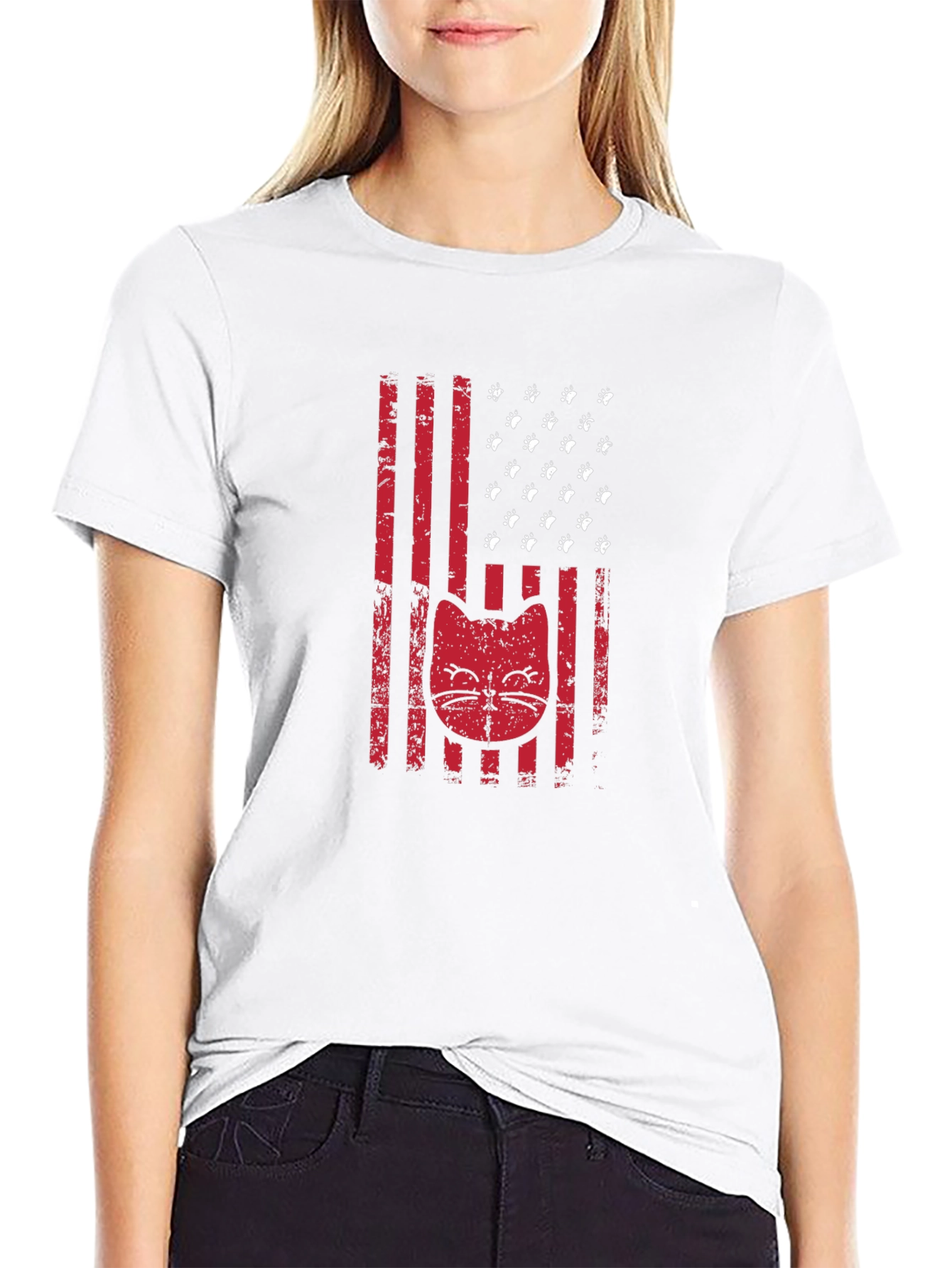 Patriotic Cat Paw Print American Flag Graphic T-Shirt