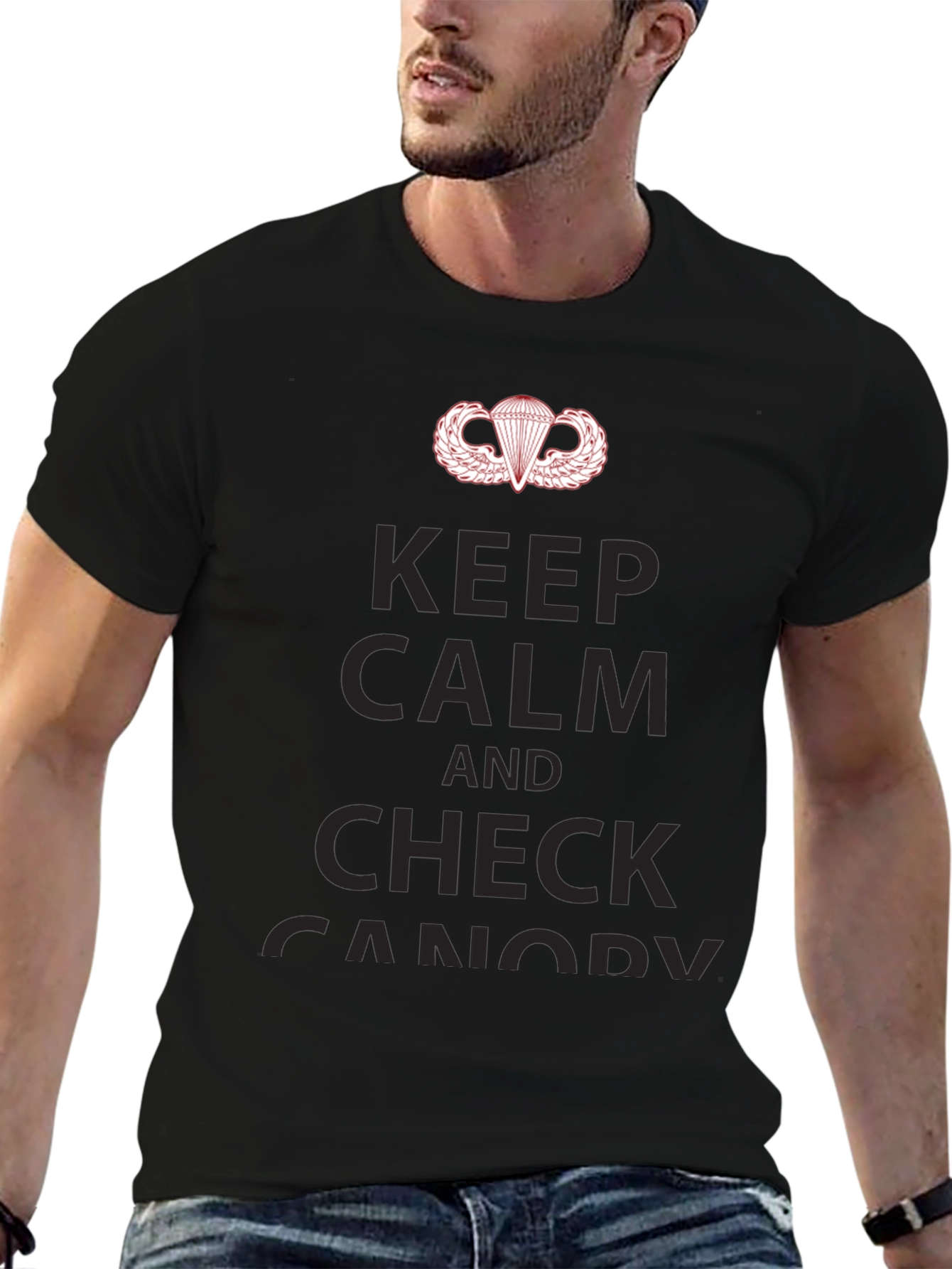 Keep Calm & Check Canopy Black T-Shirt