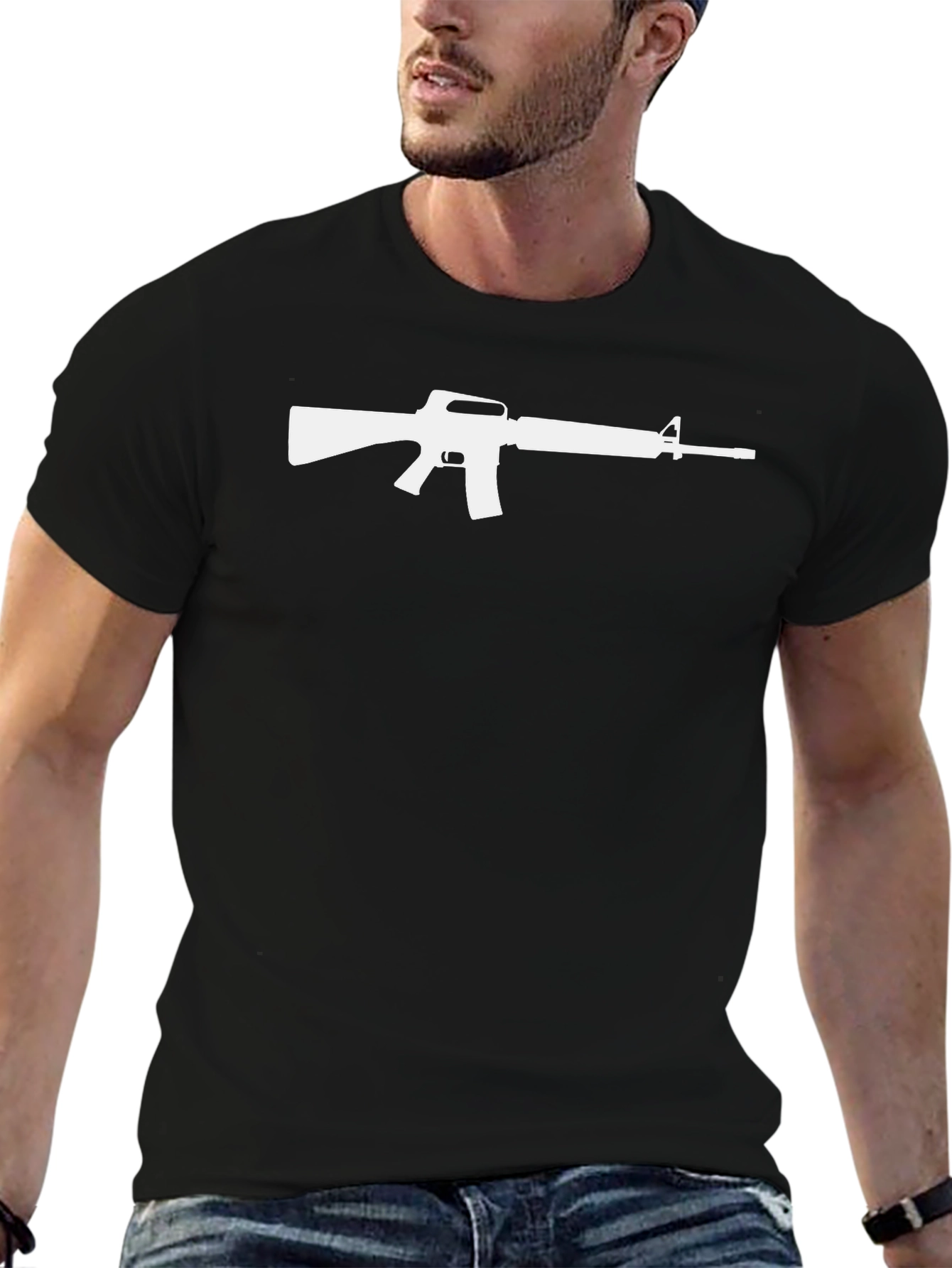 Rifle Graphic T-Shirt - Black Cotton Tee