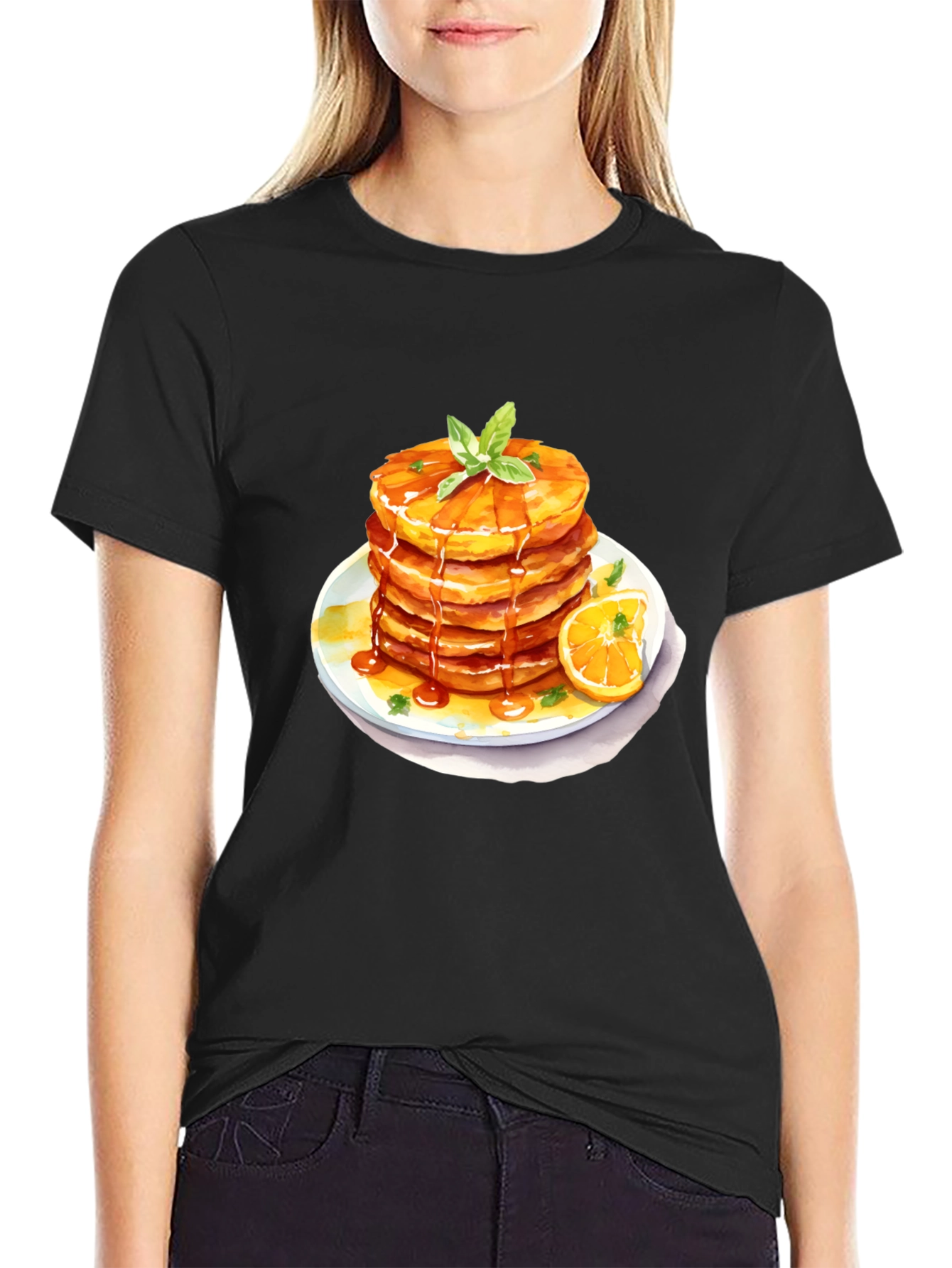 Pancake Stack Graphic Tee - Breakfast Lovers Black T-Shirt