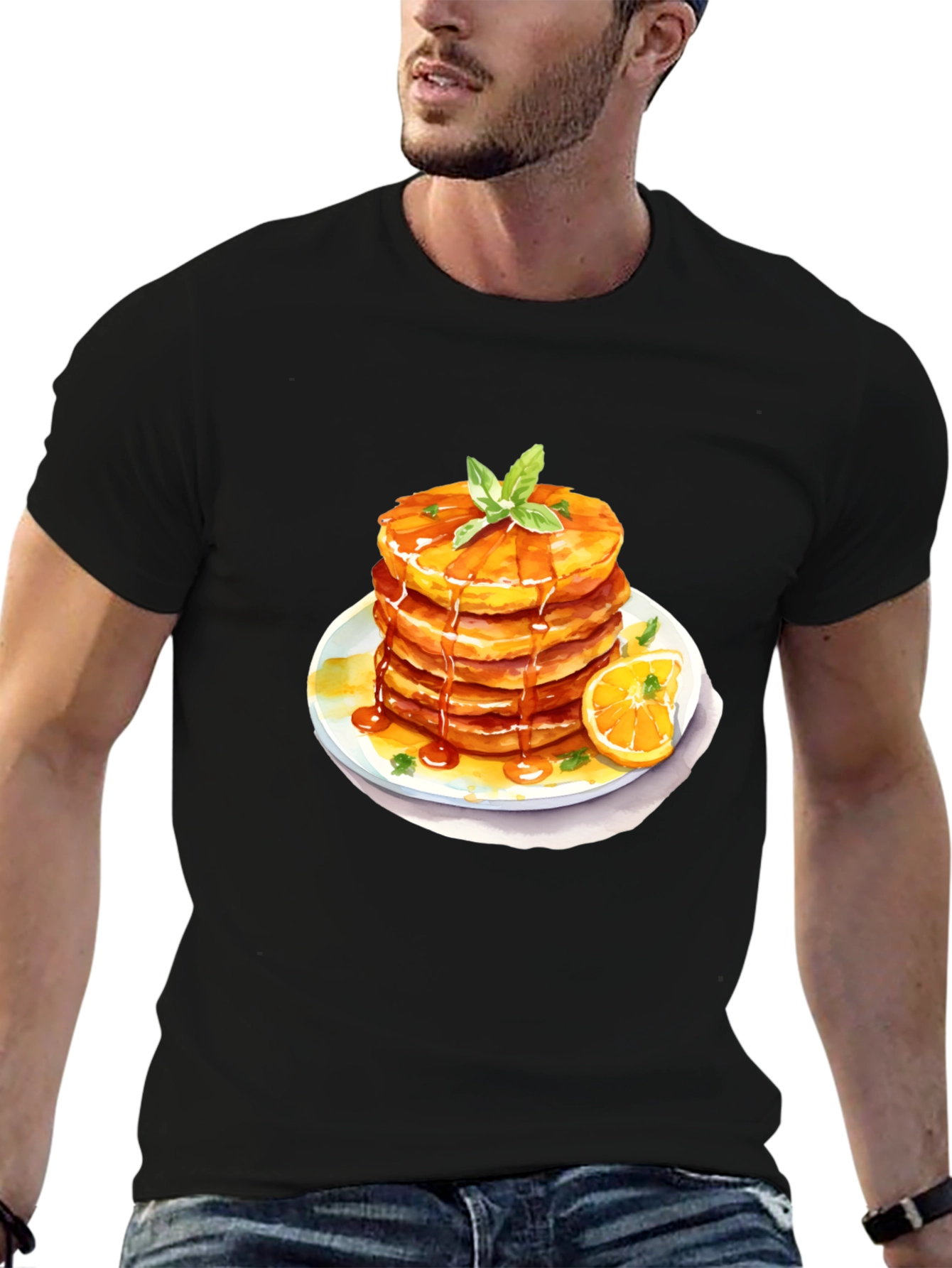Pancake Stack Graphic Tee - Breakfast Lovers Black T-Shirt