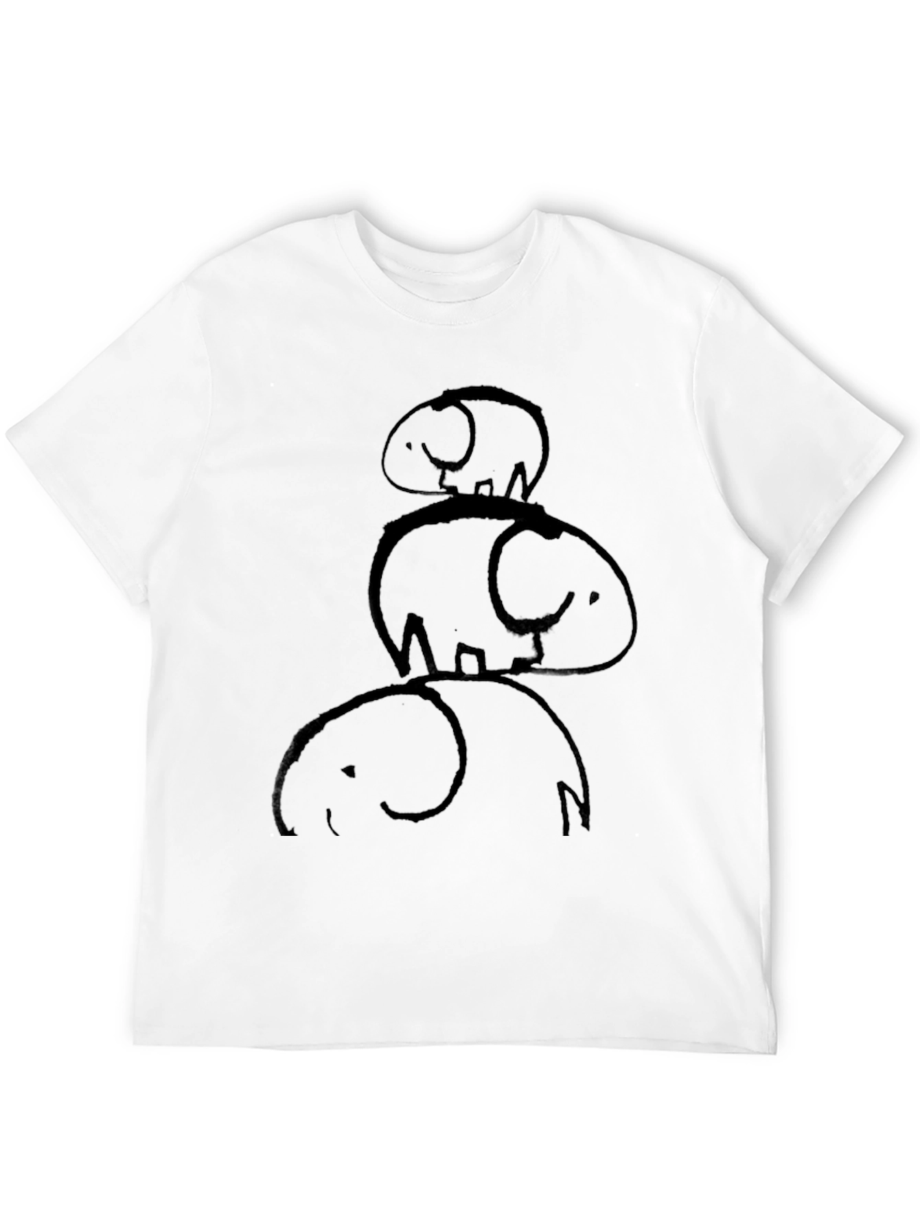 Stacked Elephants Graphic Tee - Black Cotton Casual Shirt