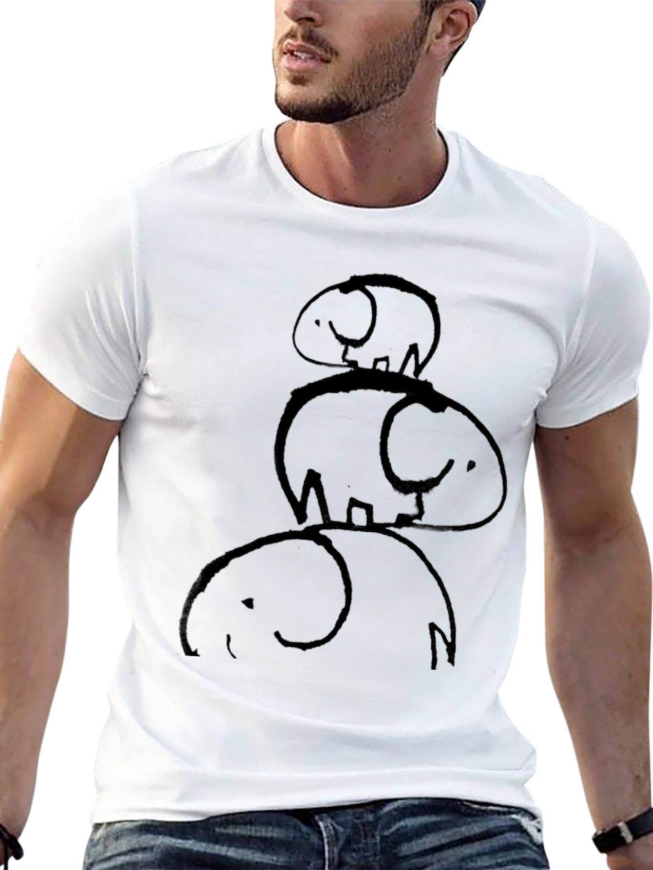 Stacked Elephants Graphic Tee - Black Cotton Casual Shirt