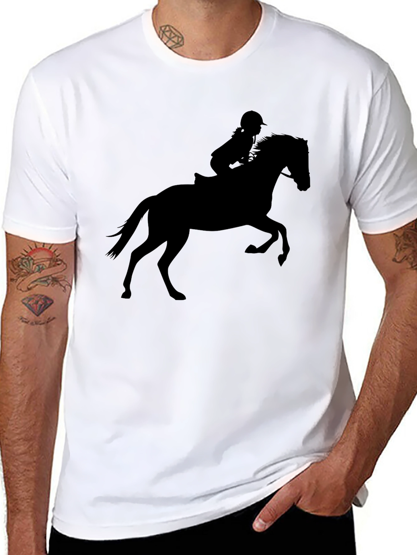 Equestrian Silhouette T-Shirt - Black Cotton Tee