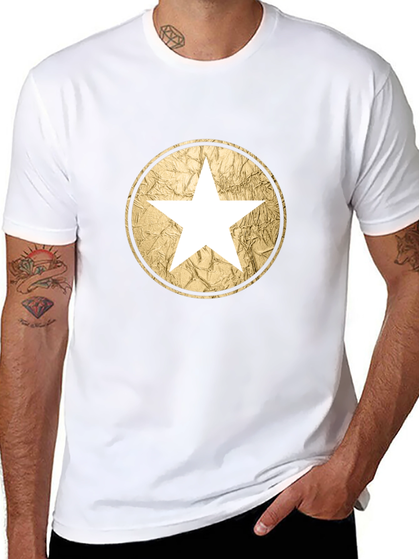 Star Circle Graphic Tee - Black Cotton Casual Wear