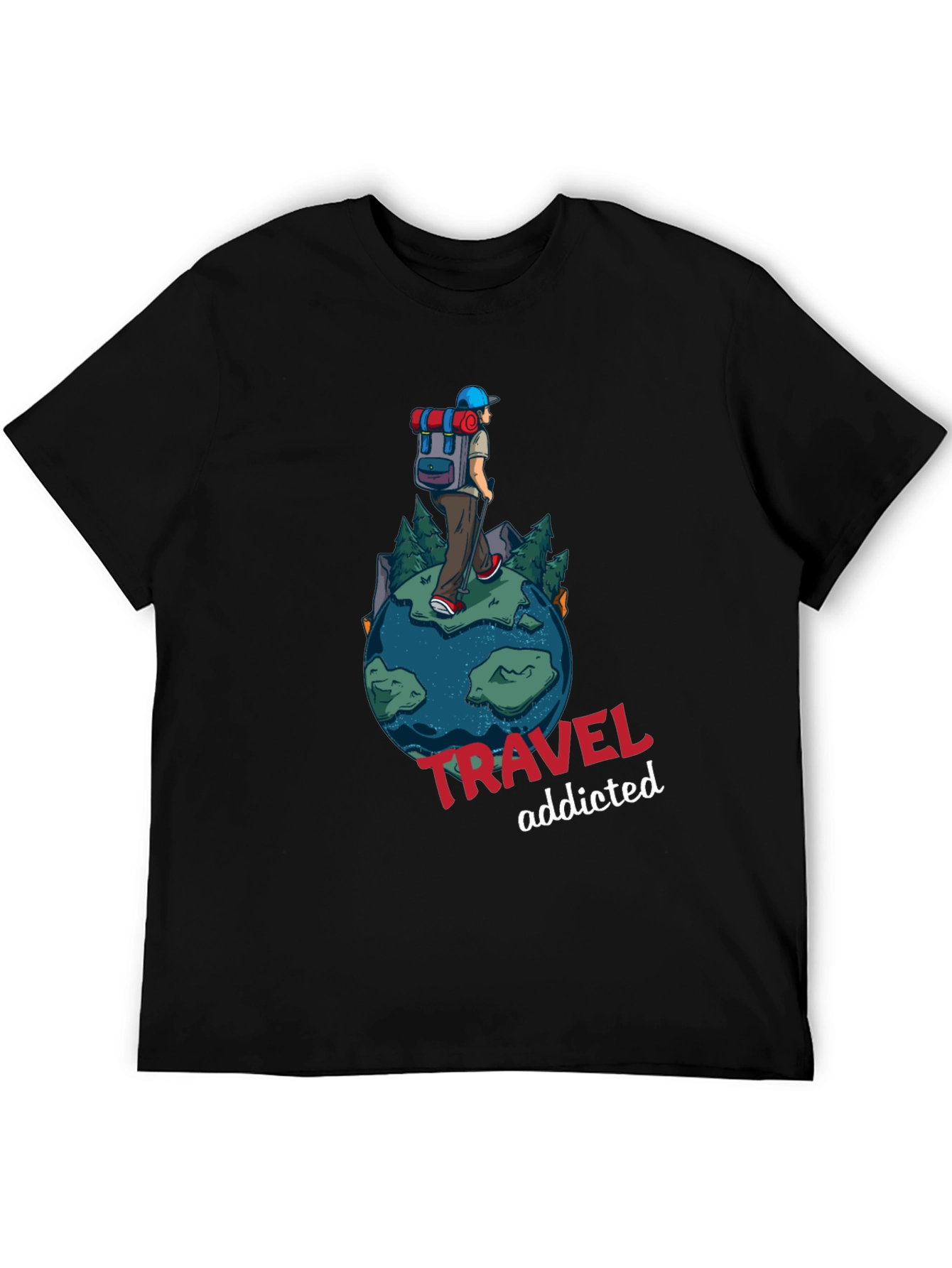 Travel Addicted Graphic T-Shirt - Black