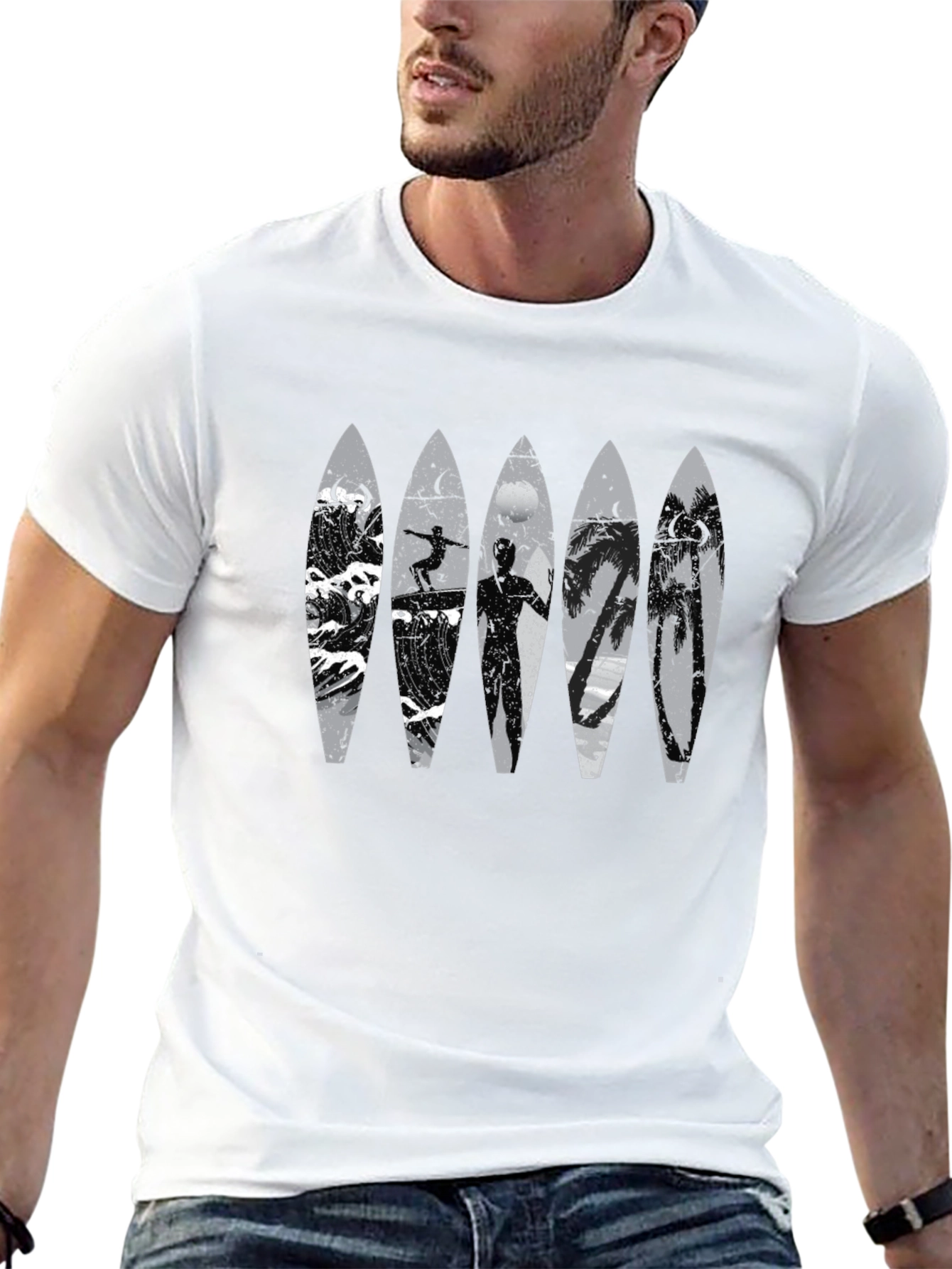 Surfboard Beach Scene Graphic Tee