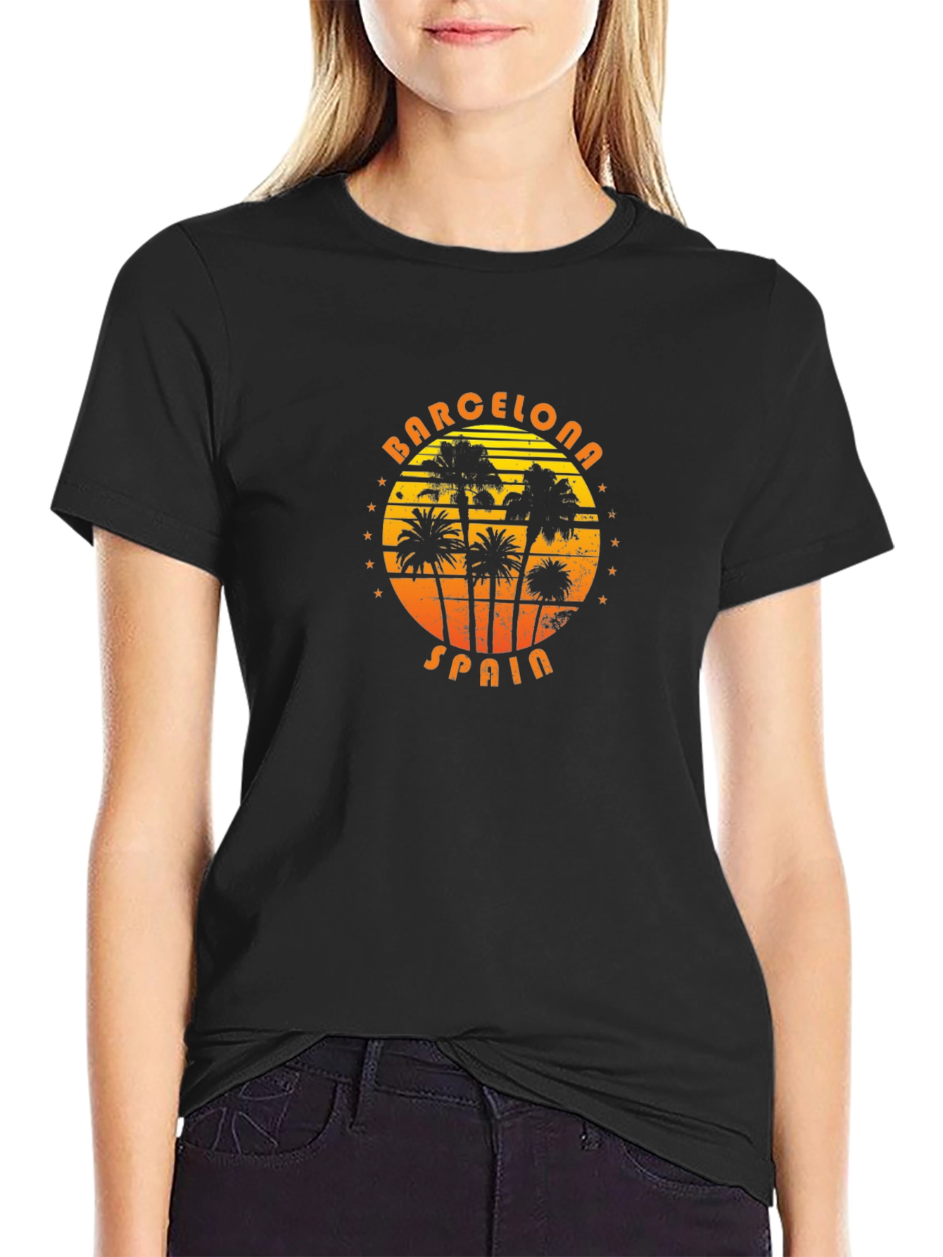 Barcelona Spain Palm Tree Graphic T-Shirt