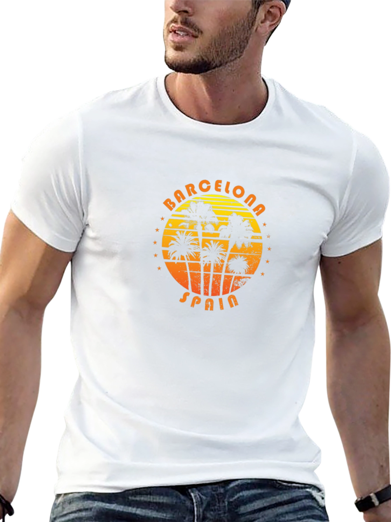 Barcelona Spain Palm Tree Graphic T-Shirt