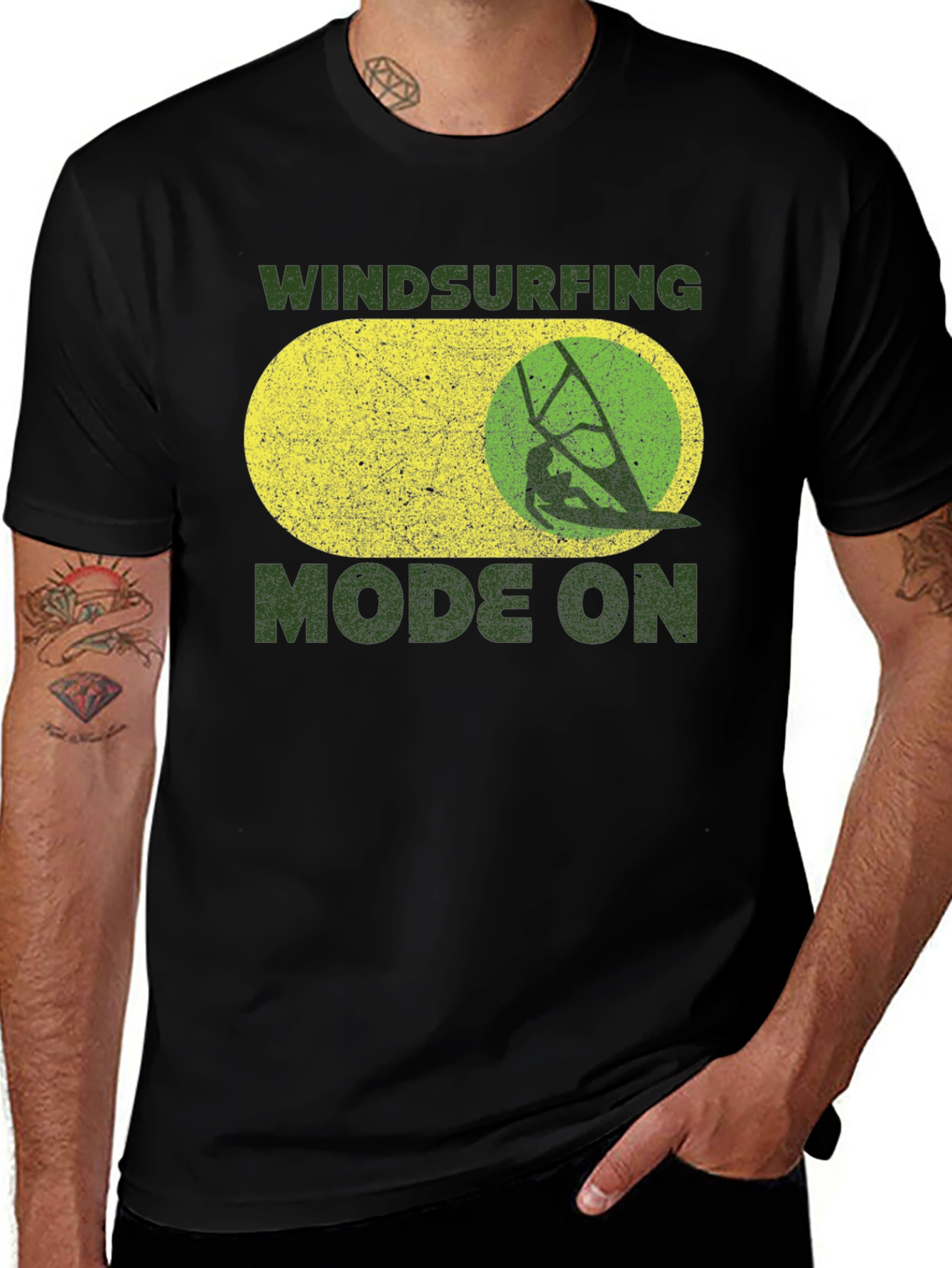 Windsurfing Mode On Black T-Shirt