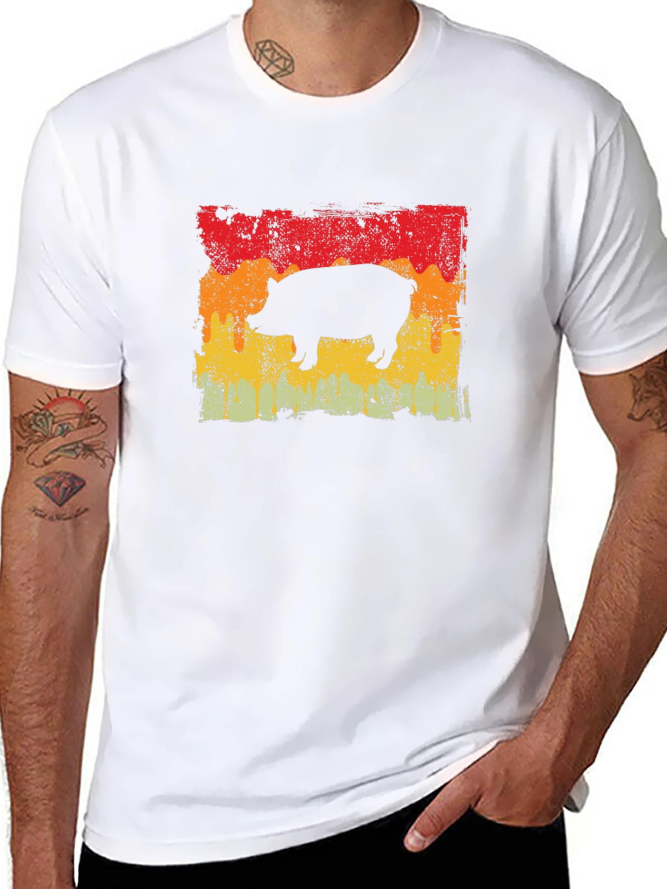 Retro Pig Graphic Tee - Black Cotton T-Shirt