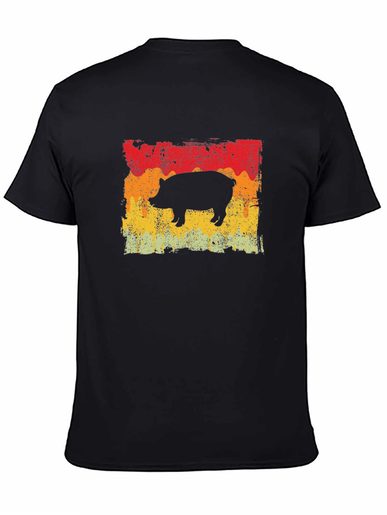 Retro Pig Graphic Tee - Black Cotton T-Shirt