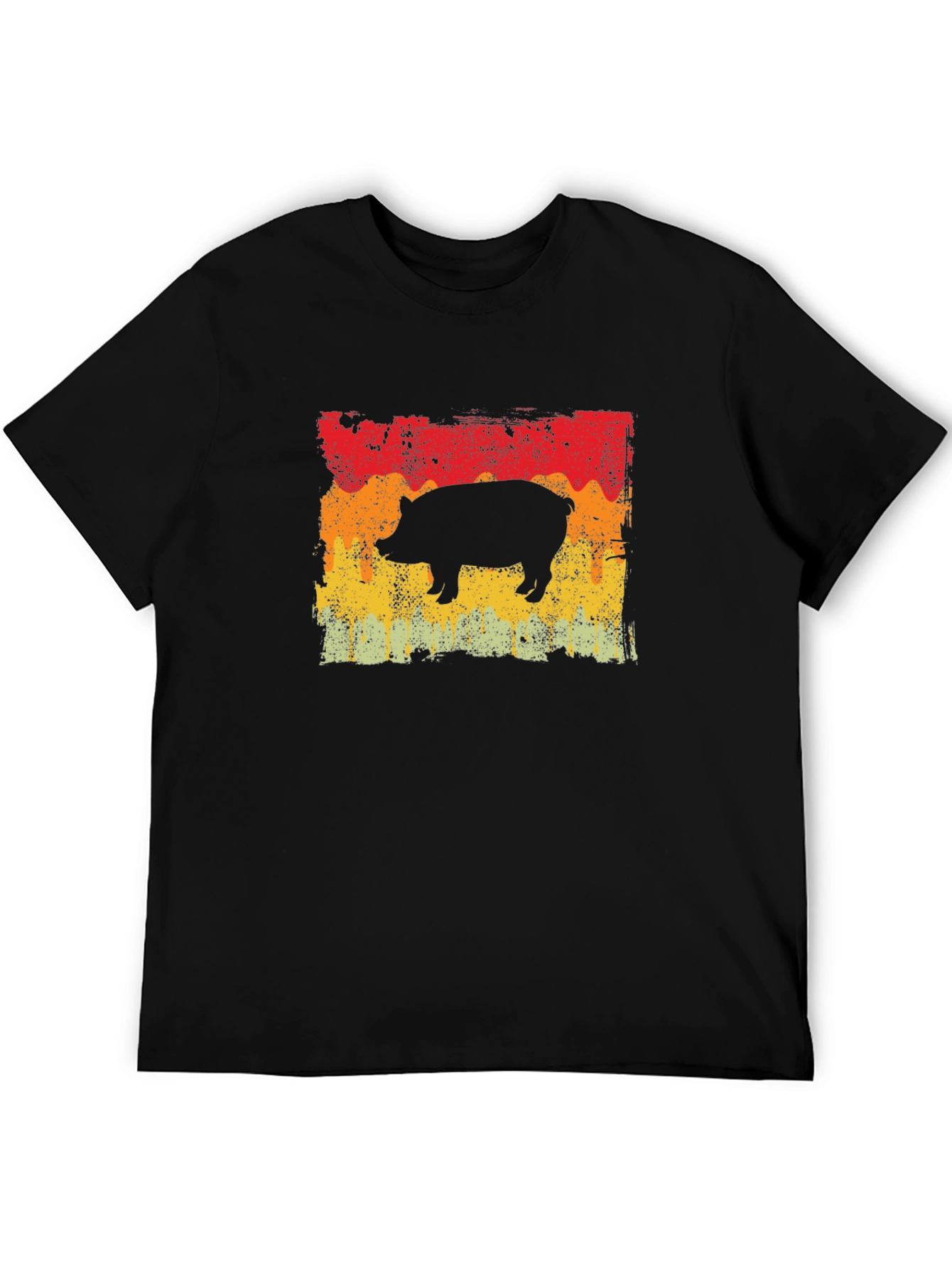 Retro Pig Graphic Tee - Black Cotton T-Shirt