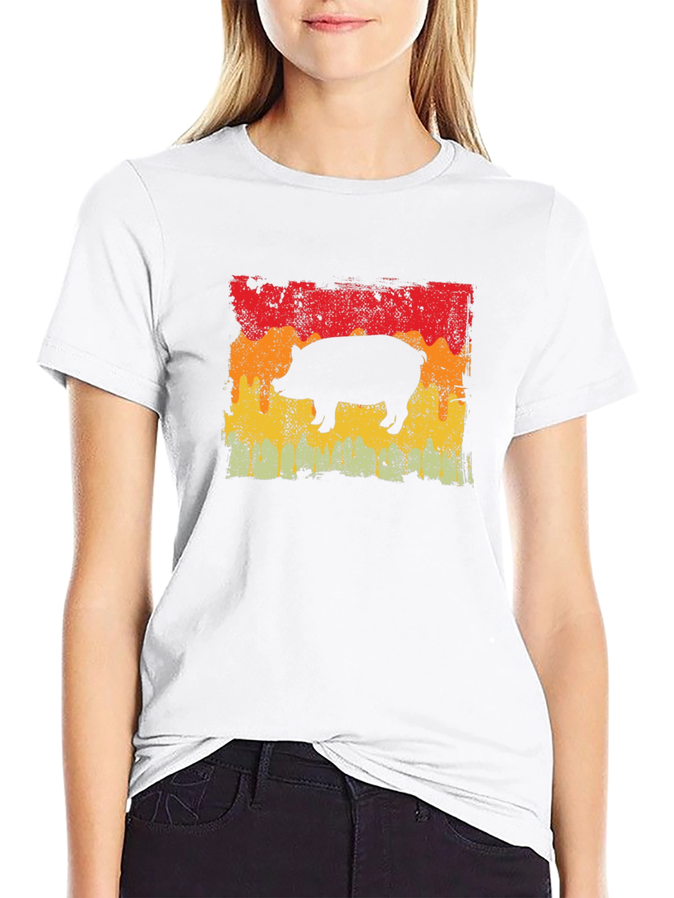 Retro Pig Graphic Tee - Black Cotton T-Shirt