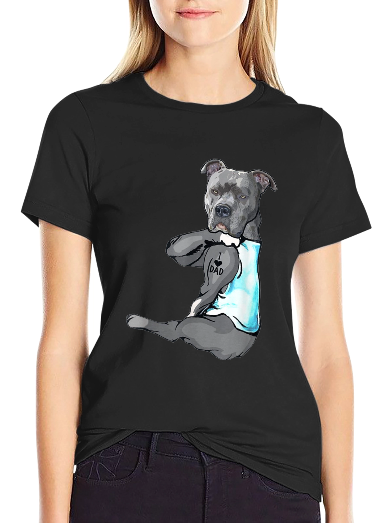 I Love Dad Tattoo Pitbull T-Shirt - Black