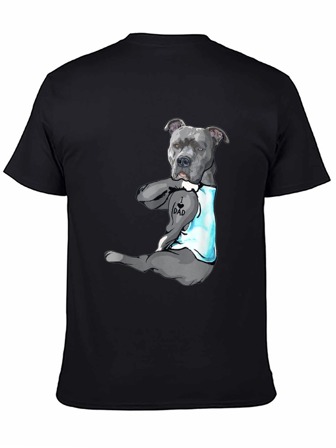 I Love Dad Tattoo Pitbull T-Shirt - Black
