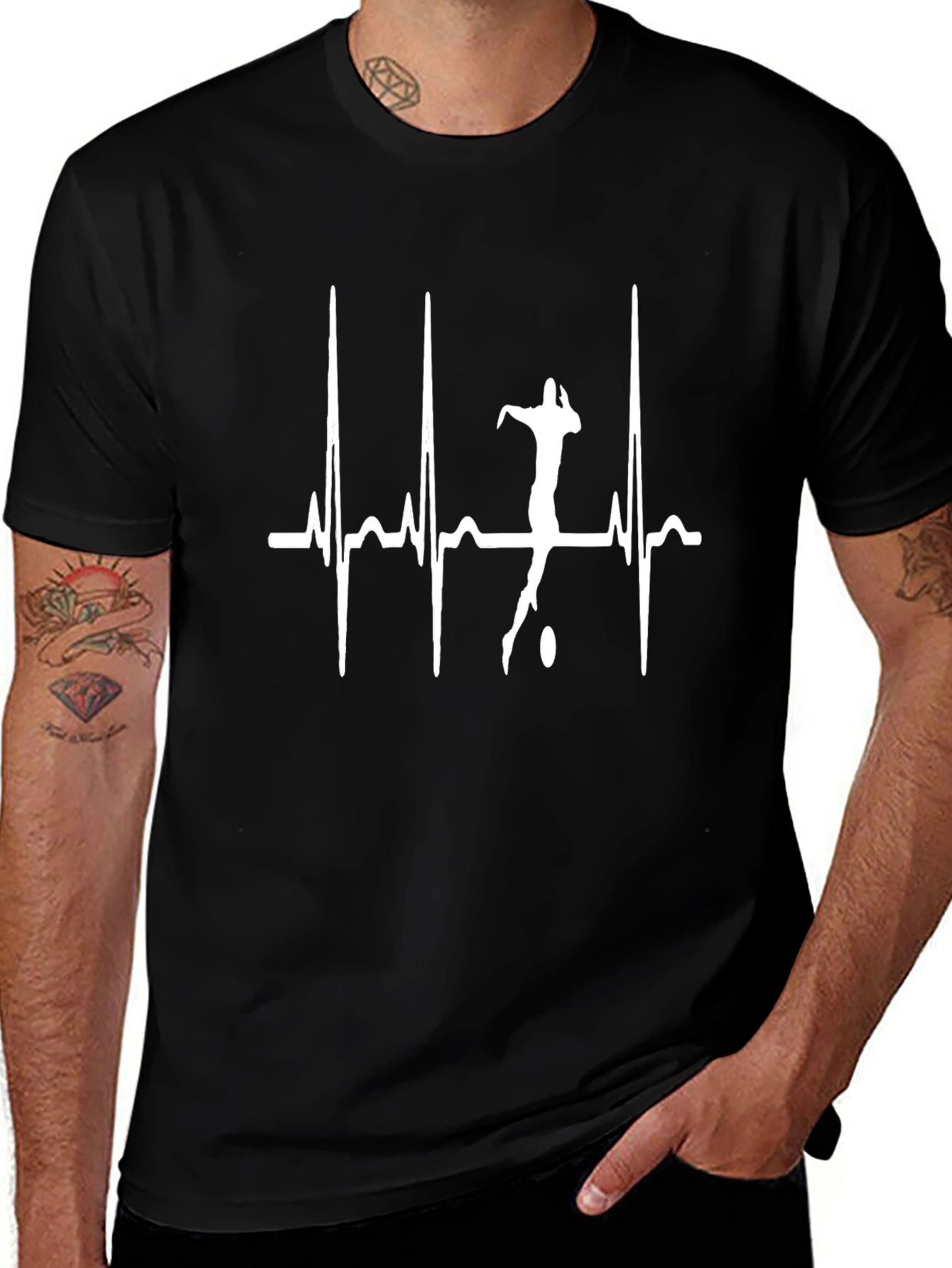 Rugby Heartbeat T-Shirt - Black Cotton Tee