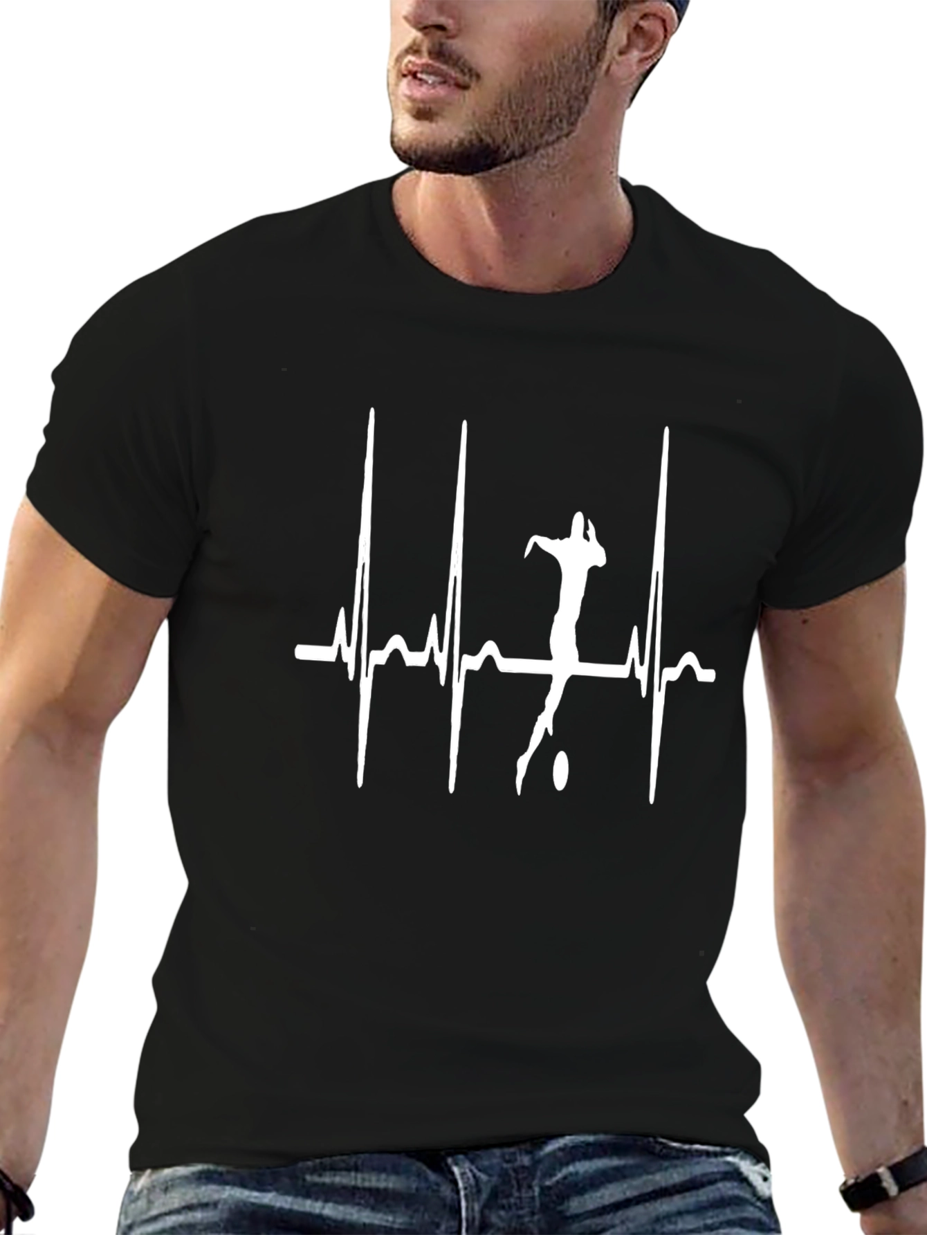 Rugby Heartbeat T-Shirt - Black Cotton Tee