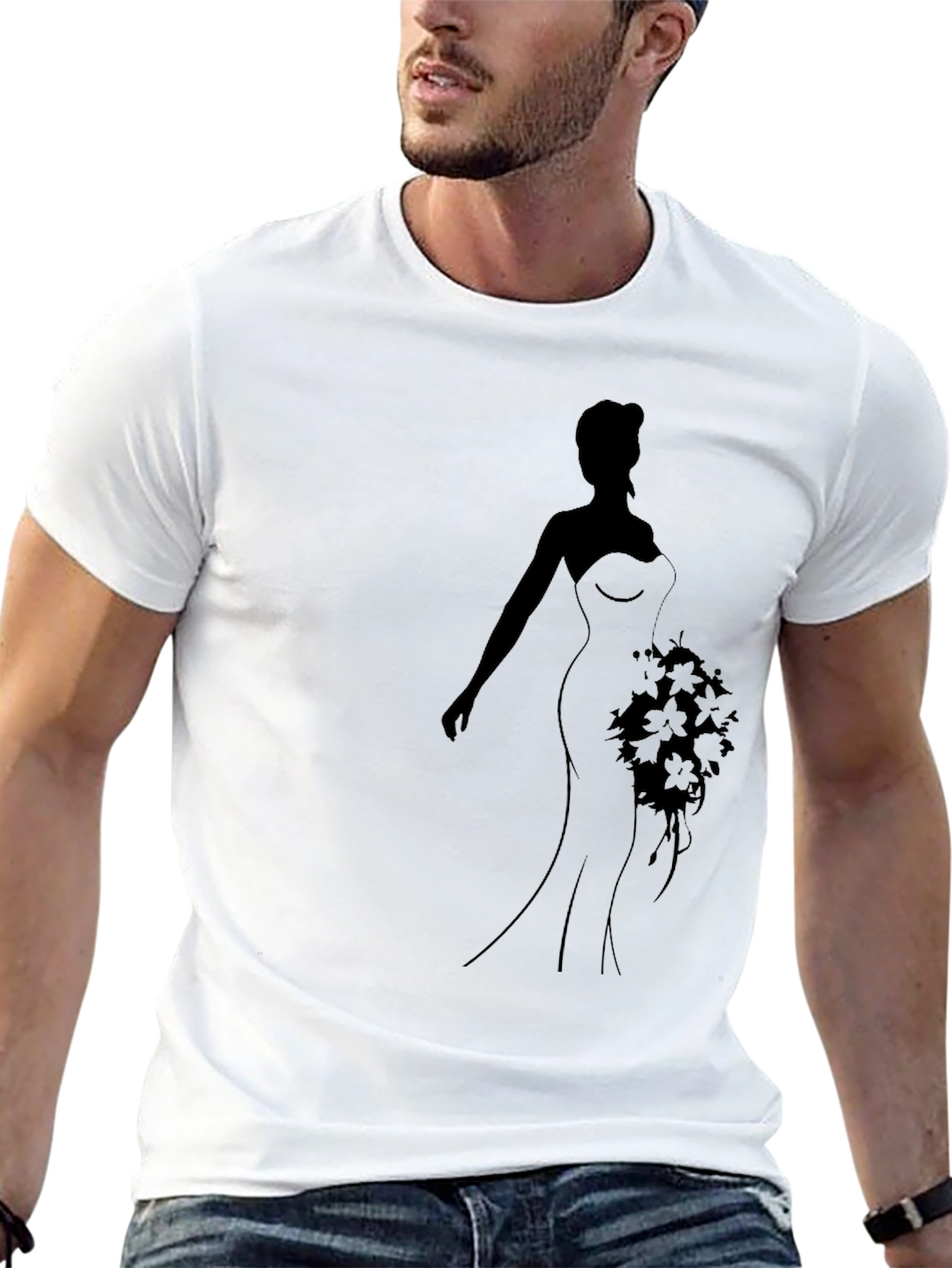 Elegant Bride Silhouette Black T-Shirt