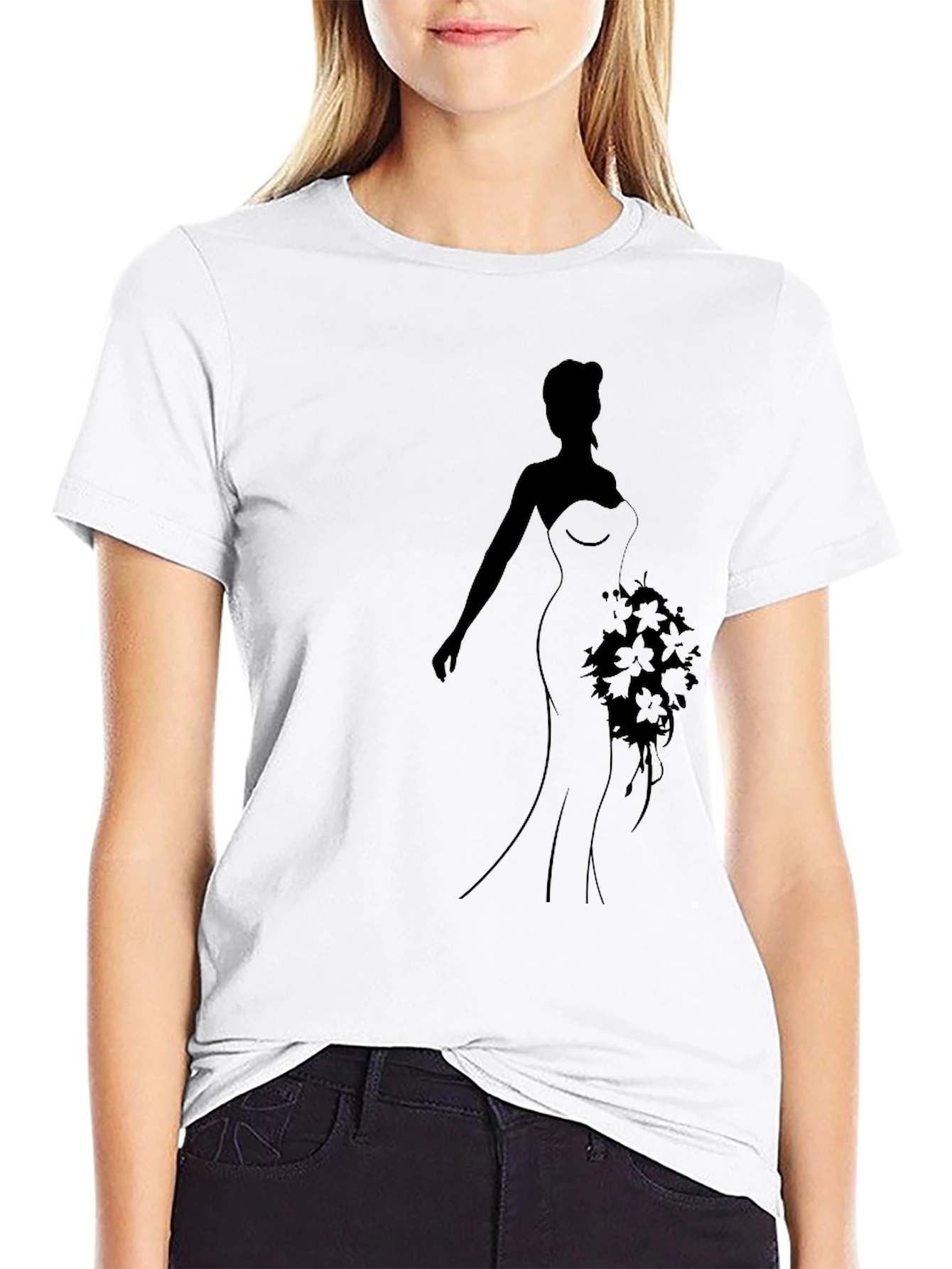 Elegant Bride Silhouette Black T-Shirt