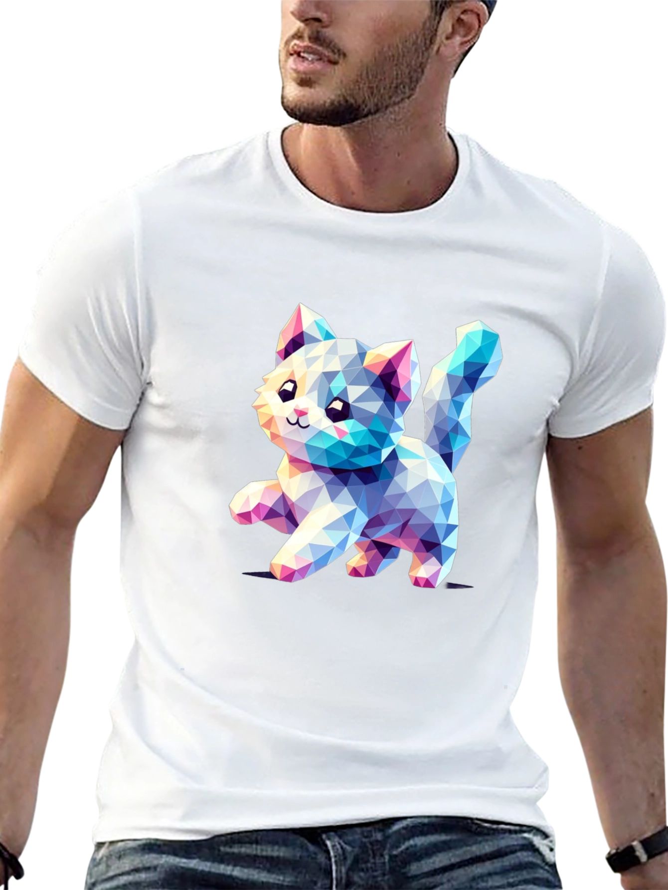 Geometric Kitten Black T-Shirt