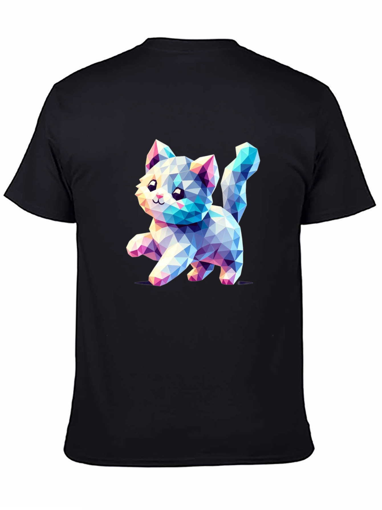 Geometric Kitten Black T-Shirt