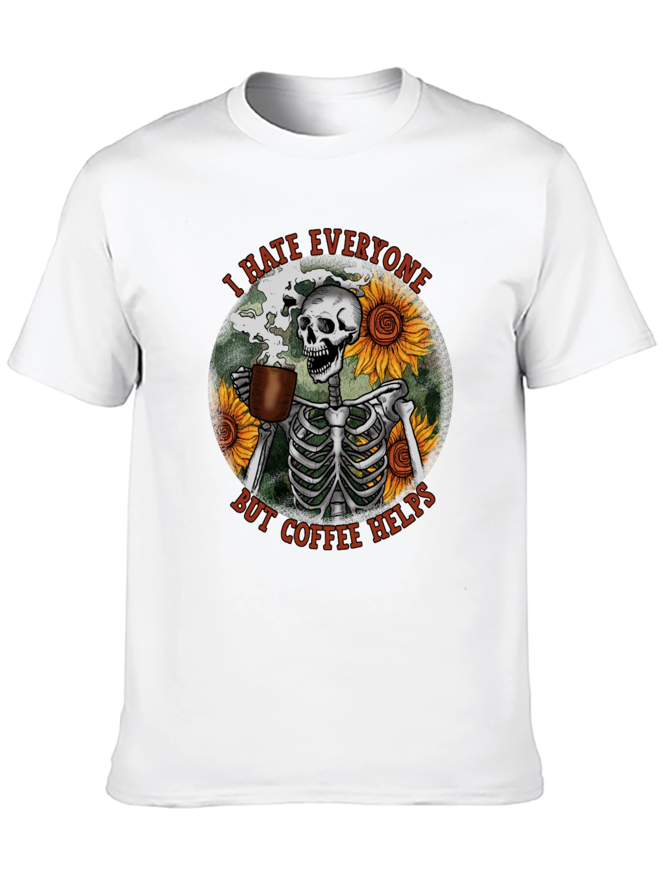 I Hate Everyone But Coffee Helps Skeleton T-Shirt