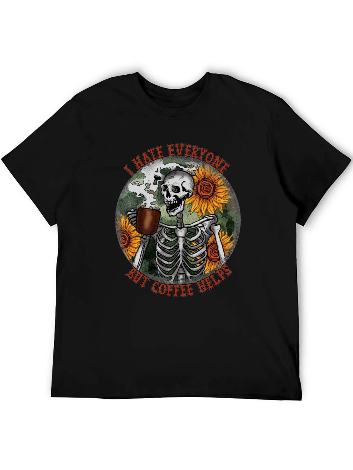 I Hate Everyone But Coffee Helps Skeleton T-Shirt