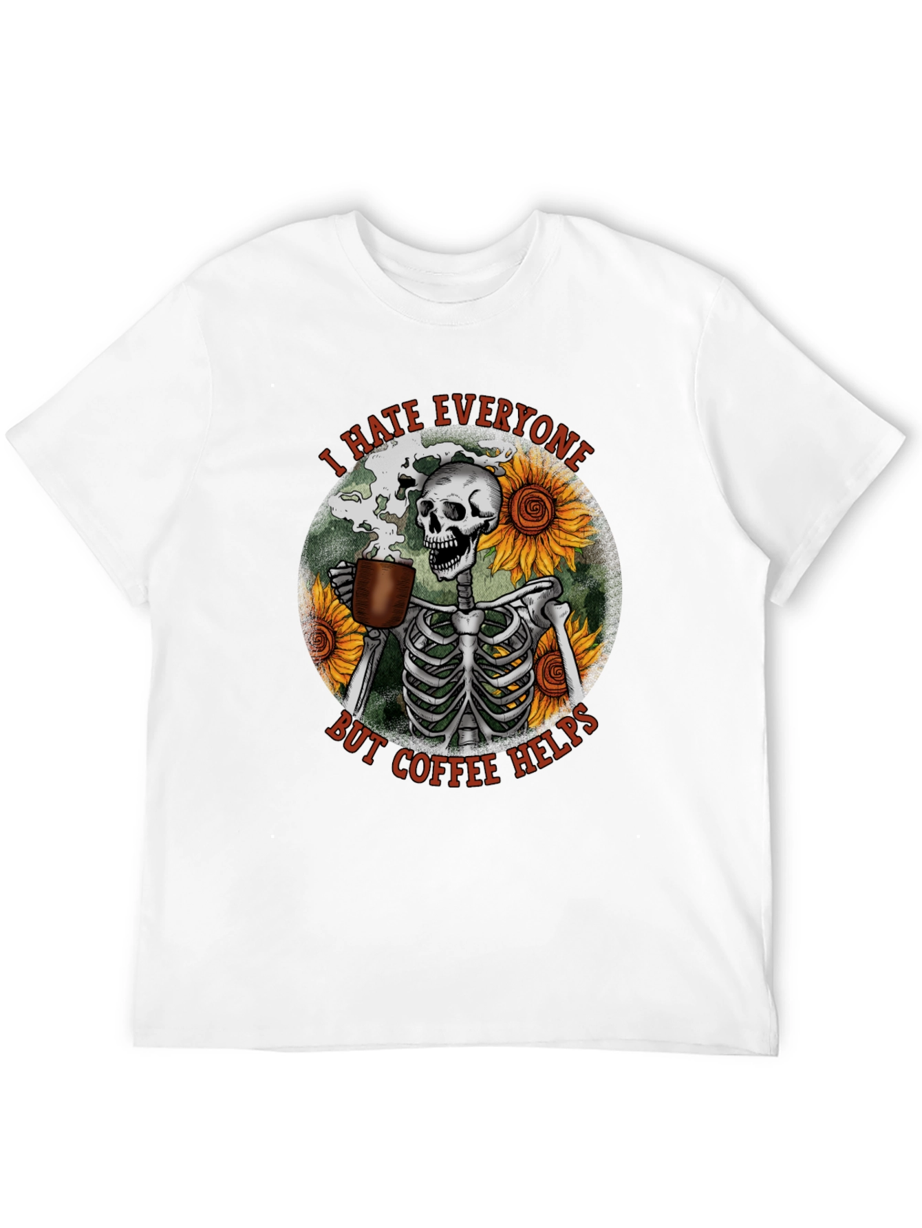 I Hate Everyone But Coffee Helps Skeleton T-Shirt