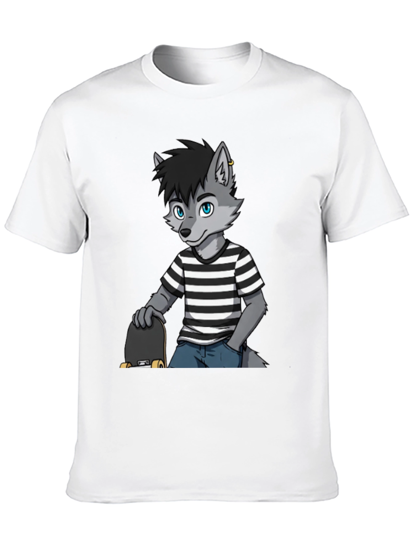 Cool Wolf Skater Graphic Tee - Black Cotton T-Shirt