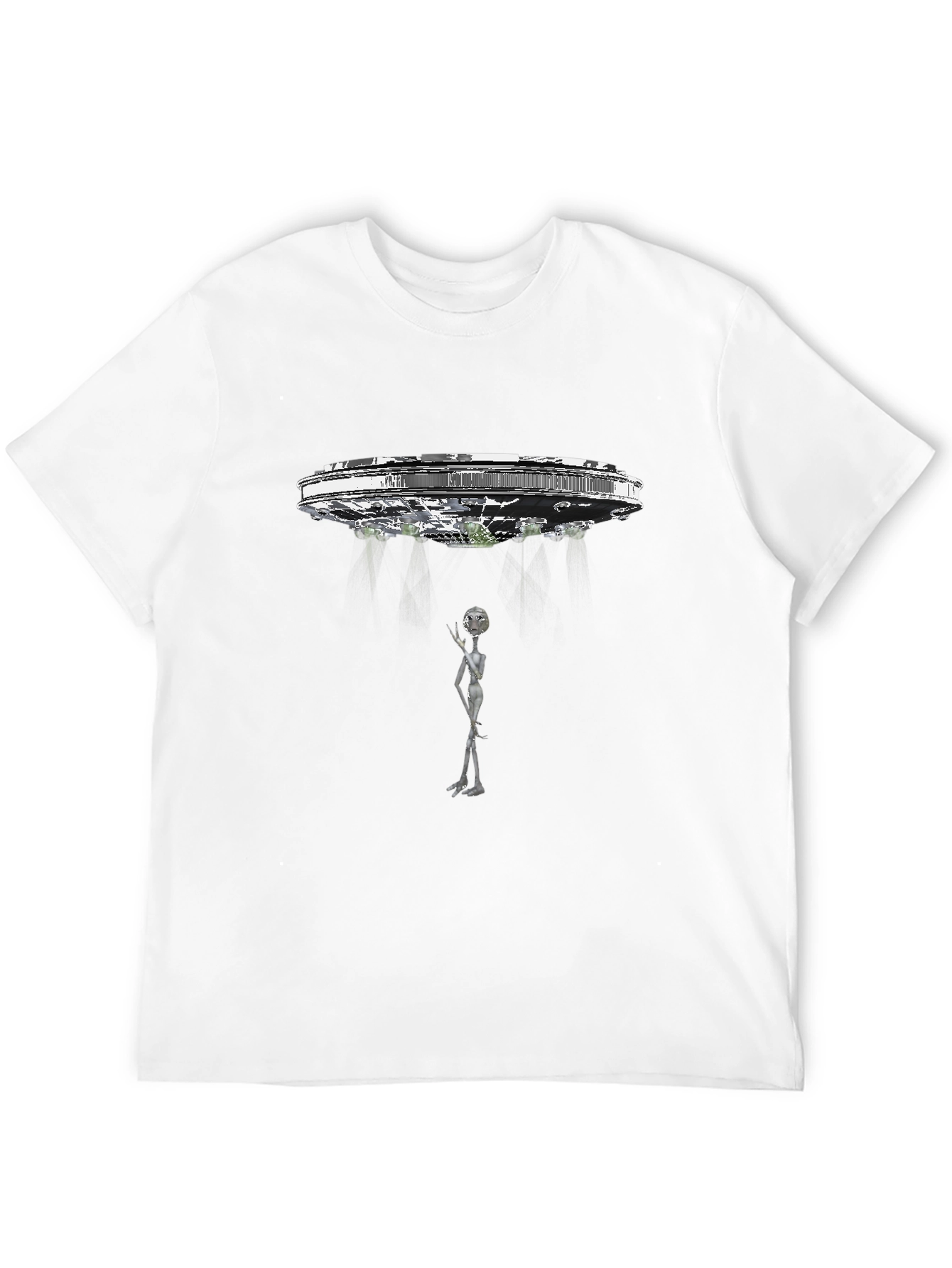 UFO Abduction Graphic Tee - Black Cotton T-Shirt