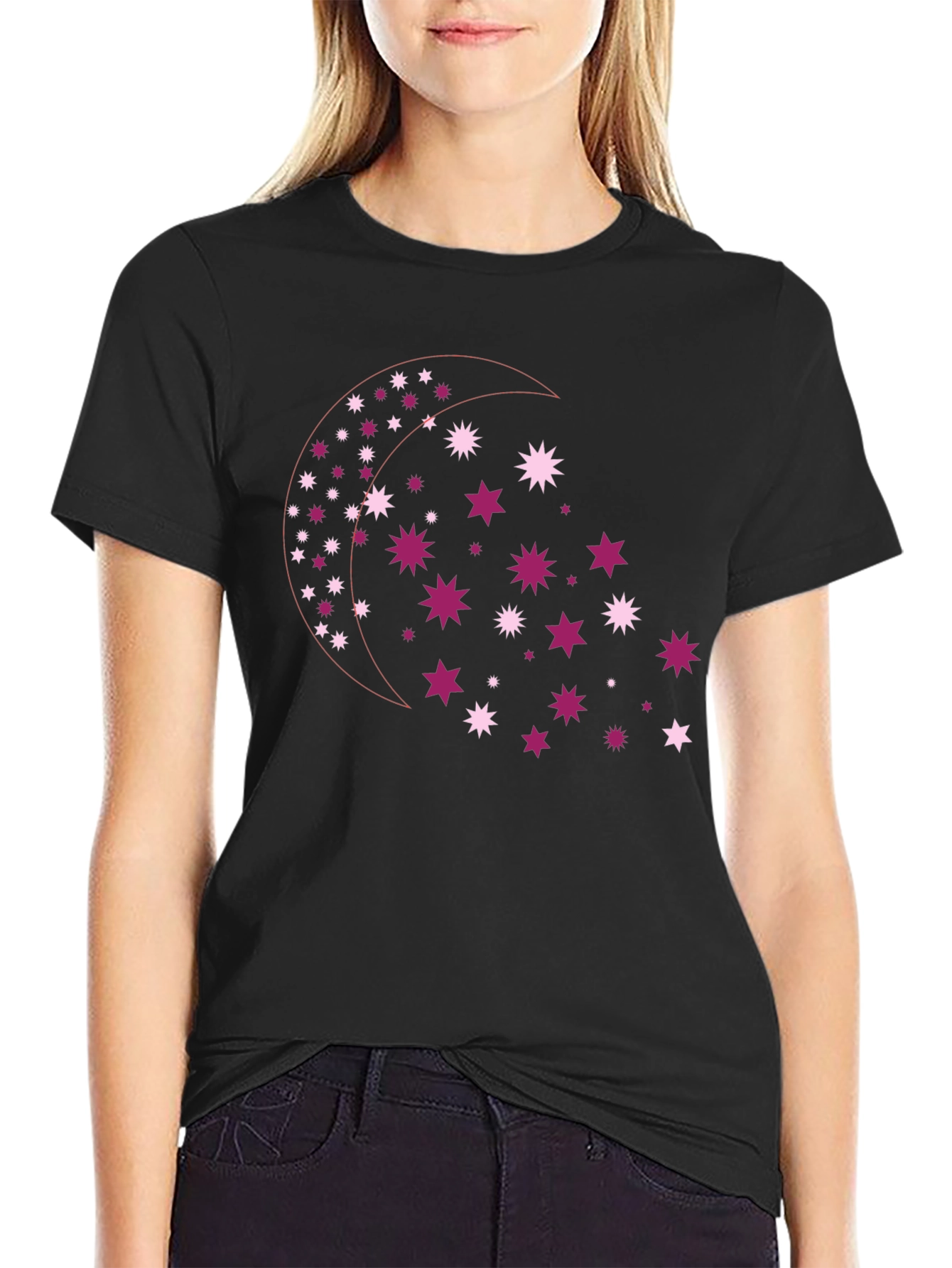Celestial Star Moon Graphic Tee - Black