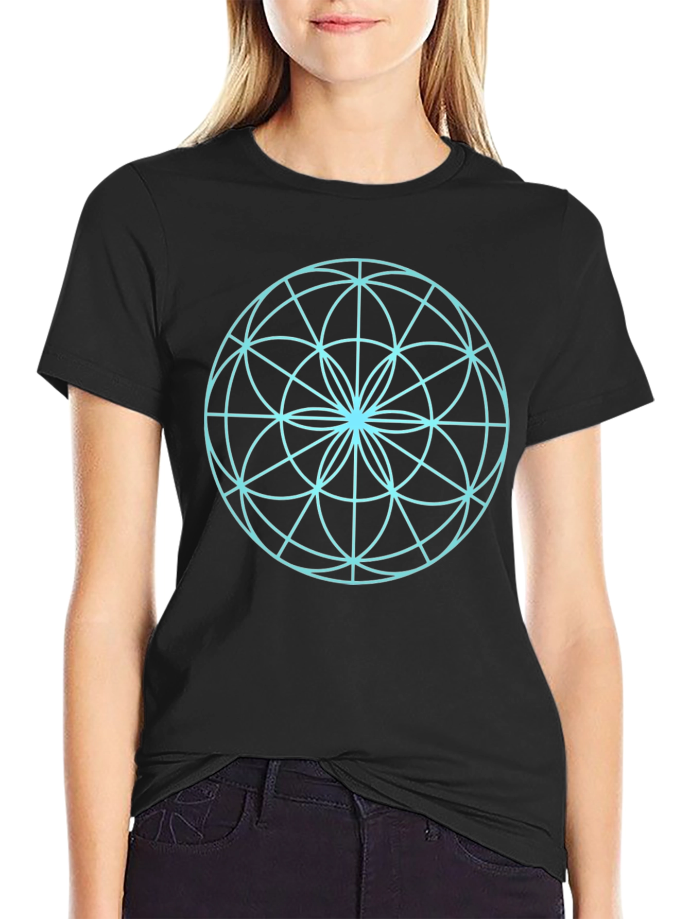 Geometric Circle Design Black T-Shirt