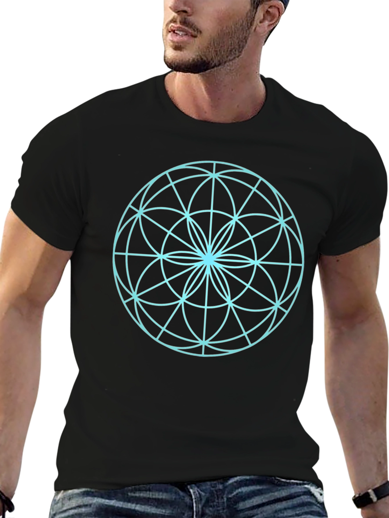 Geometric Circle Design Black T-Shirt