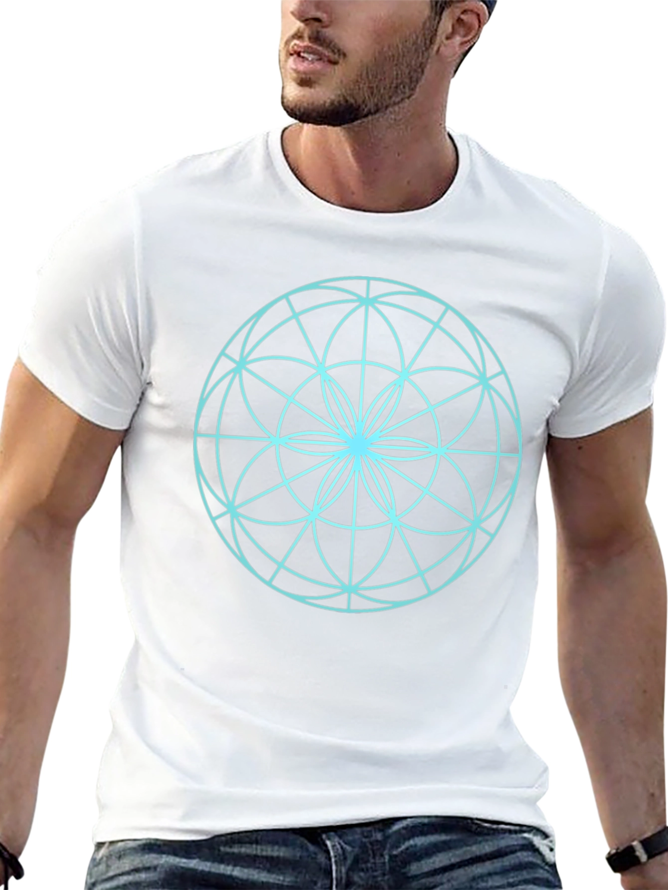Geometric Circle Design Black T-Shirt