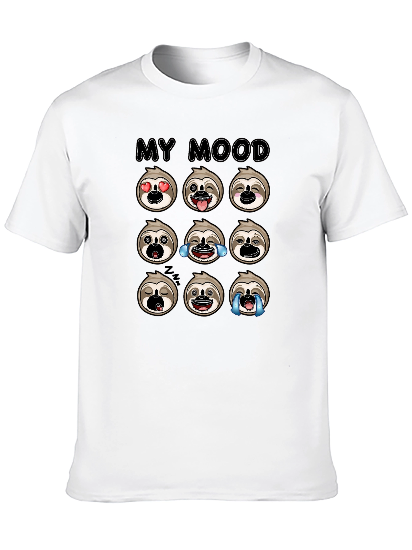 Sloth Mood Emoji Black Graphic Tee