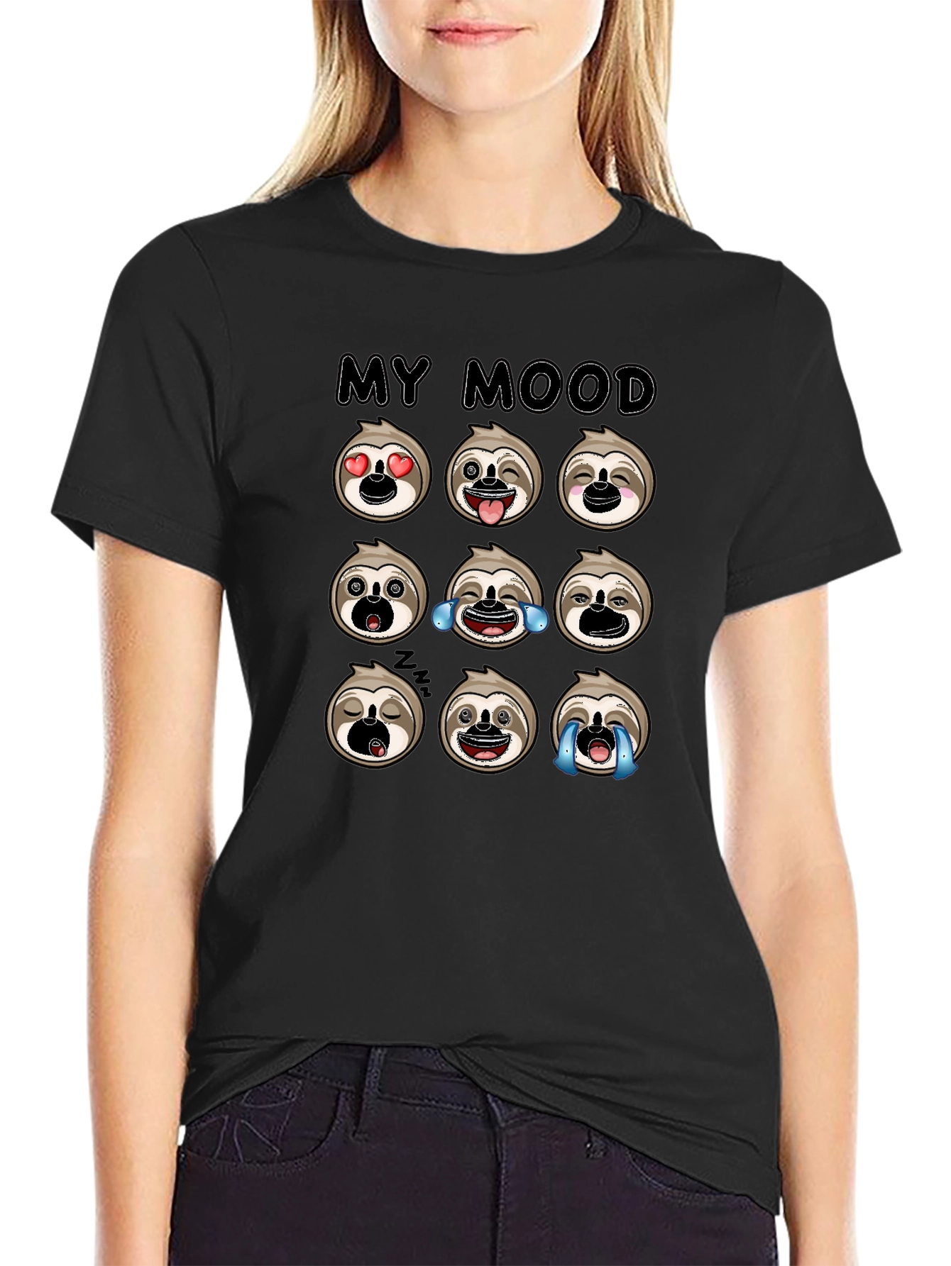 Sloth Mood Emoji Black Graphic Tee