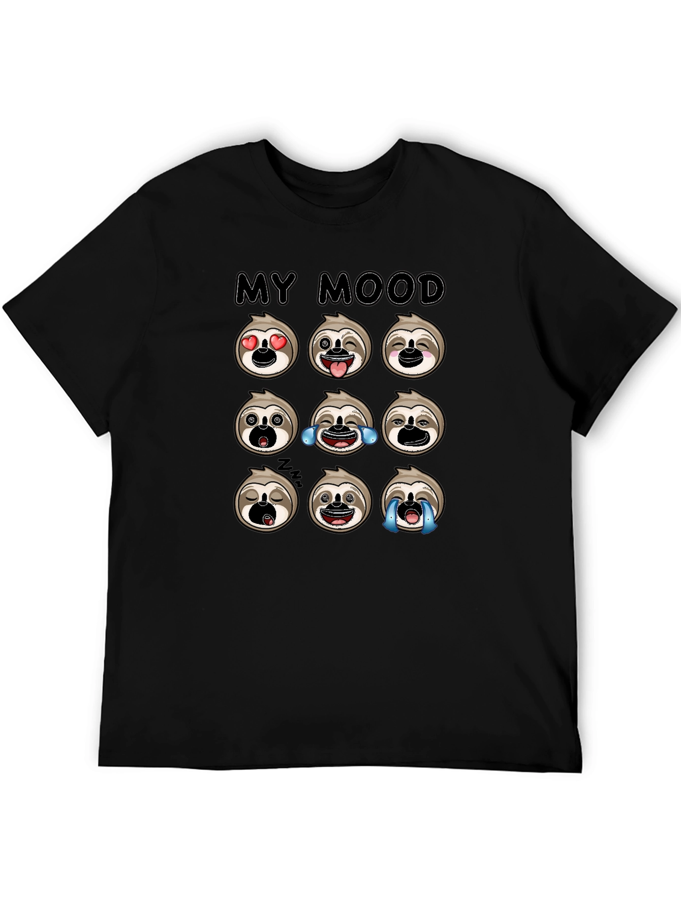 Sloth Mood Emoji Black Graphic Tee
