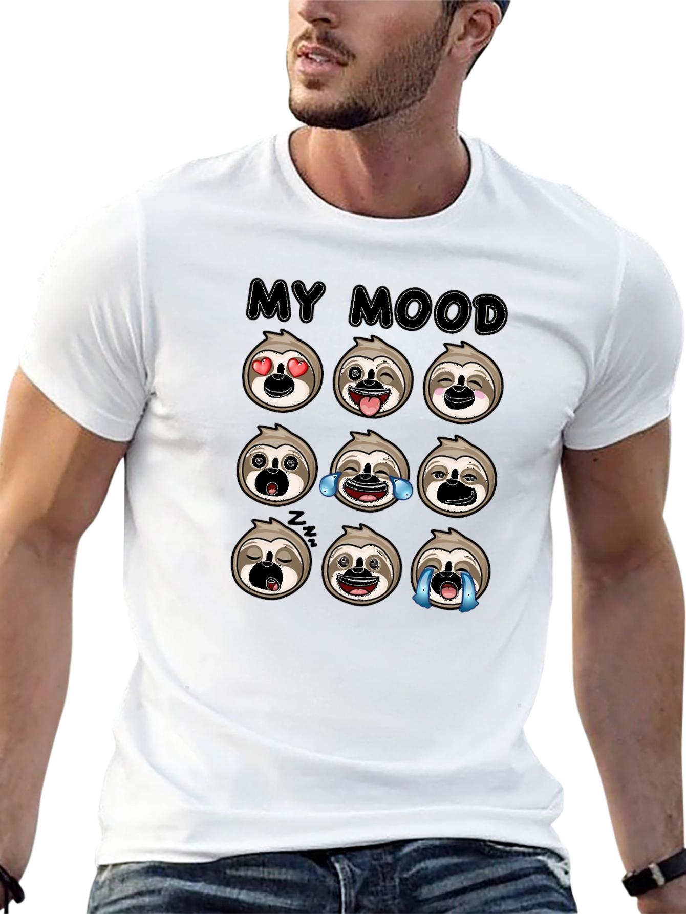 Sloth Mood Emoji Black Graphic Tee