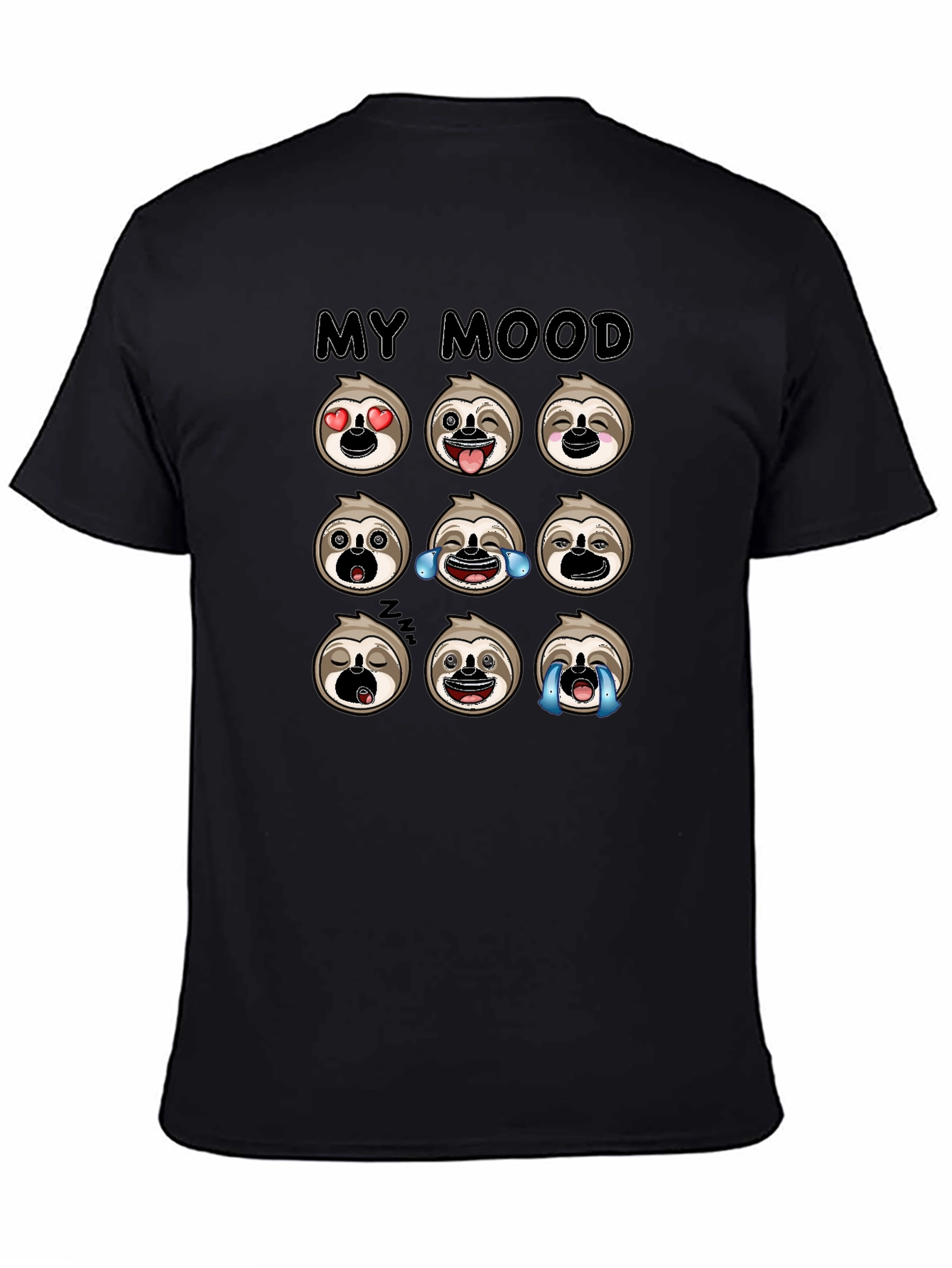 Sloth Mood Emoji Black Graphic Tee