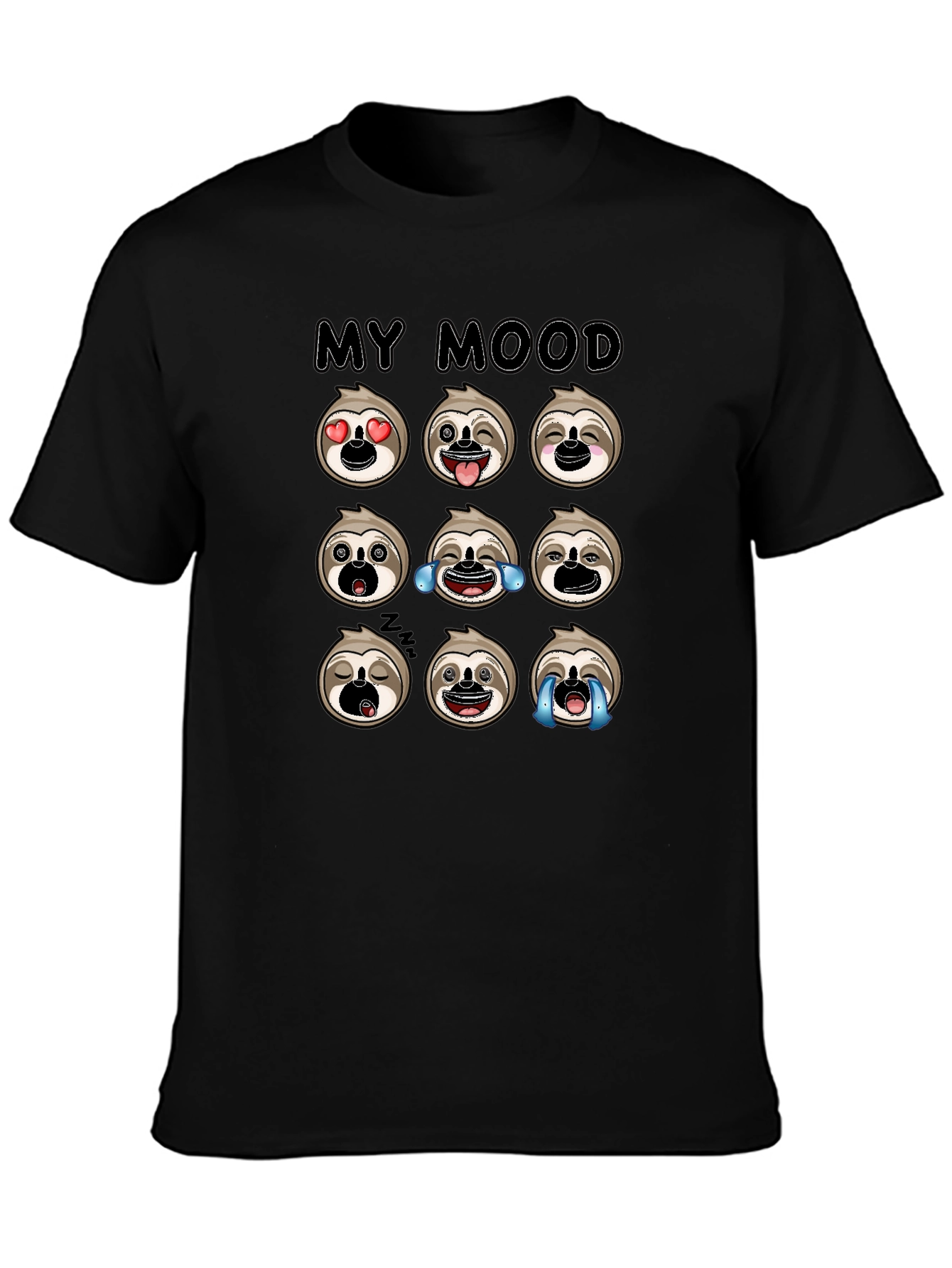 Sloth Mood Emoji Black Graphic Tee